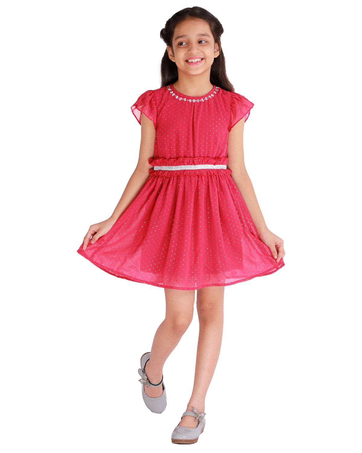 Elegant Pink GGT Silver Foil Print Party Dress for Women - Perfect for Evening Events, Weddings & Special Occasions