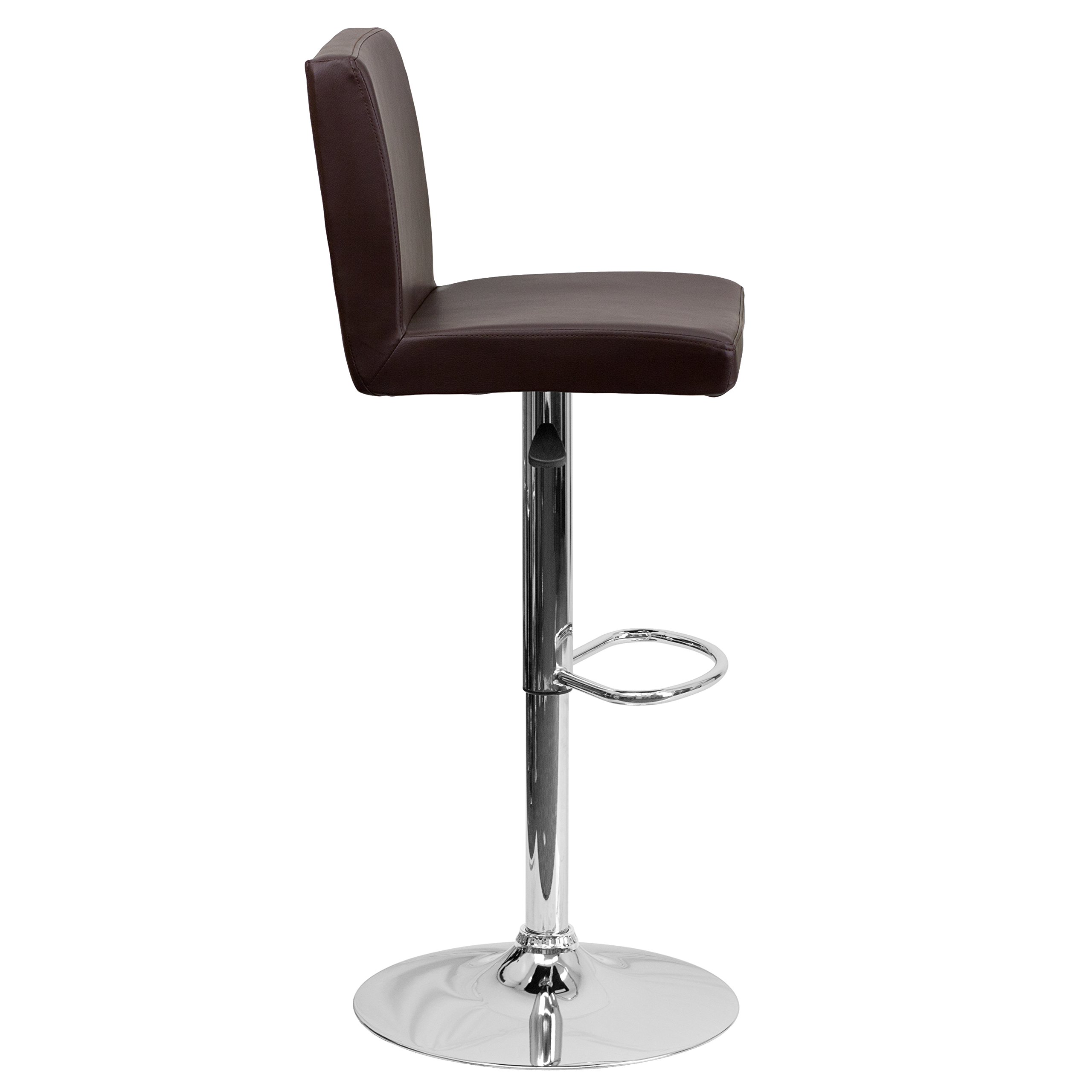 Brown Vinyl Adjustable Height Bar Stool with Panel Back - Perfect for Kitchen Islands, Breakfast Bars & Home Decor