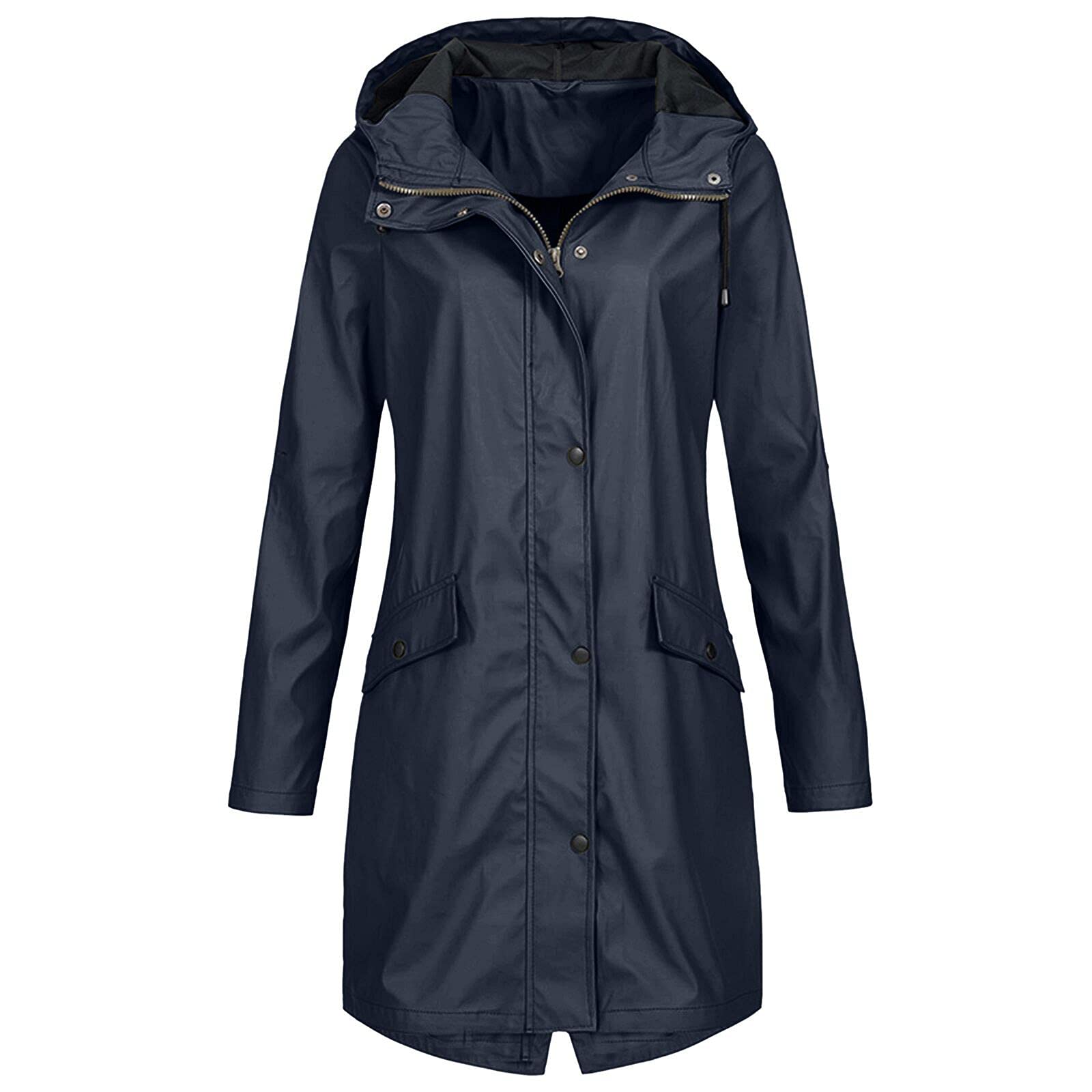 AMhomely Women's Solid Color Rain Jacket - Waterproof Windproof Hooded Long Coat for Outdoor Activities, Halloween & Christmas Parties | Elegant Winter Warm Coat for Women & Girls | UK Size