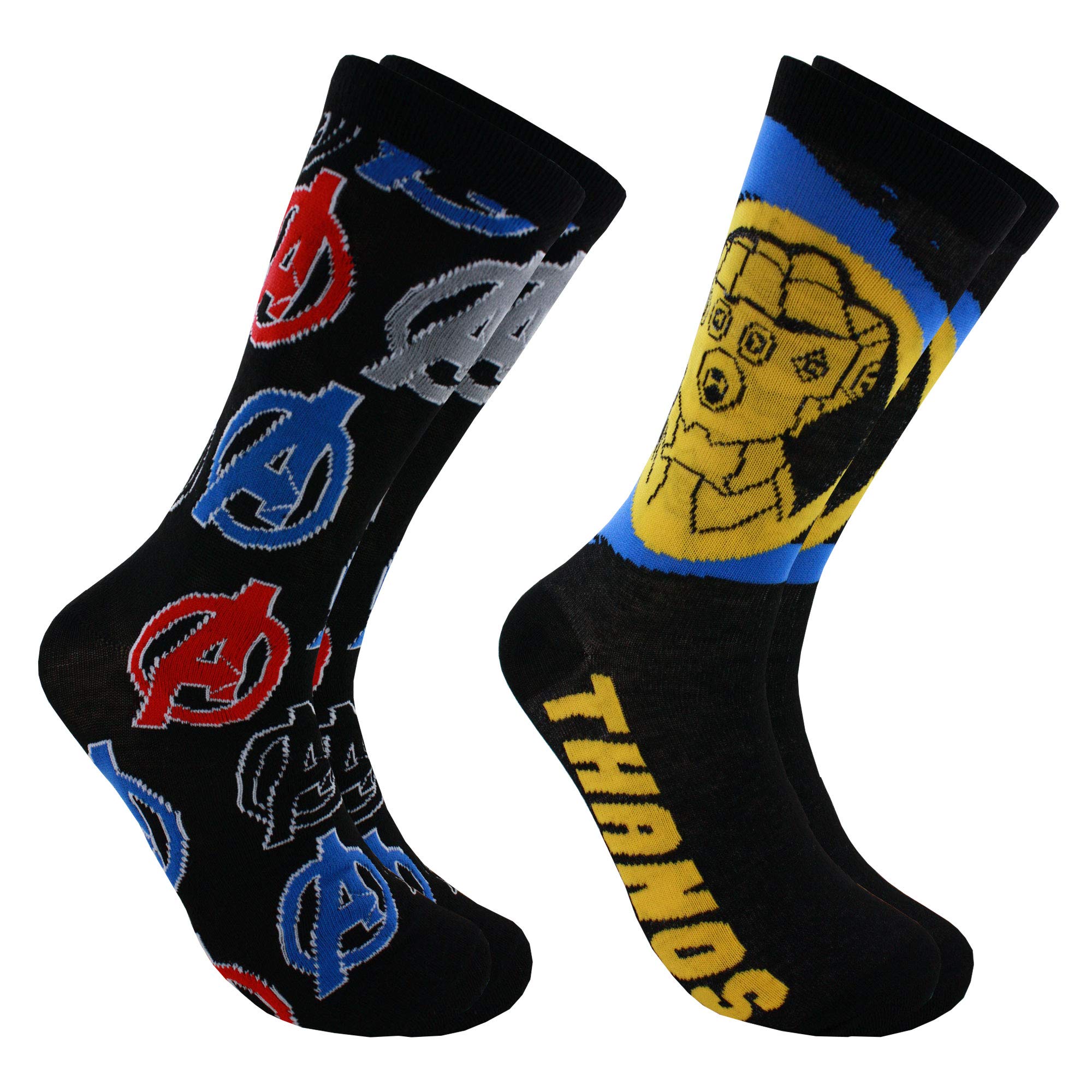 Marvel Comics Thanos Endgame Men's Crew Socks 2-Pack (Size 6-12) - Soft Superhero Socks for Marvel Fans, Cosplay & Gift Ideas