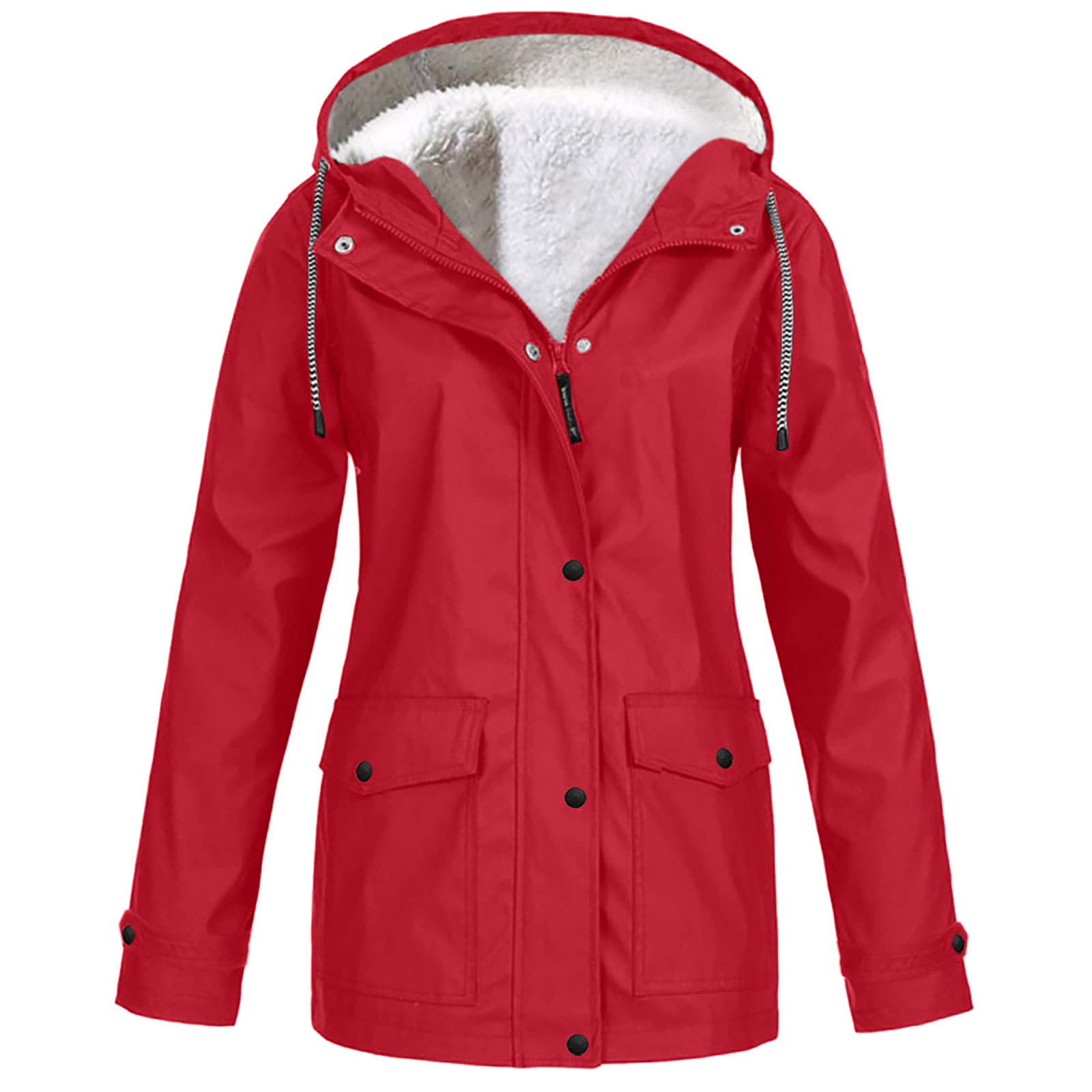 YMADREIG Women's Fleece-Lined Waterproof Raincoat with Hood - Lightweight Windbreaker Jacket for Outdoor Sports & Hiking (Plus Size Available) - Perfect for Rainy Days & Cold Weather Protection