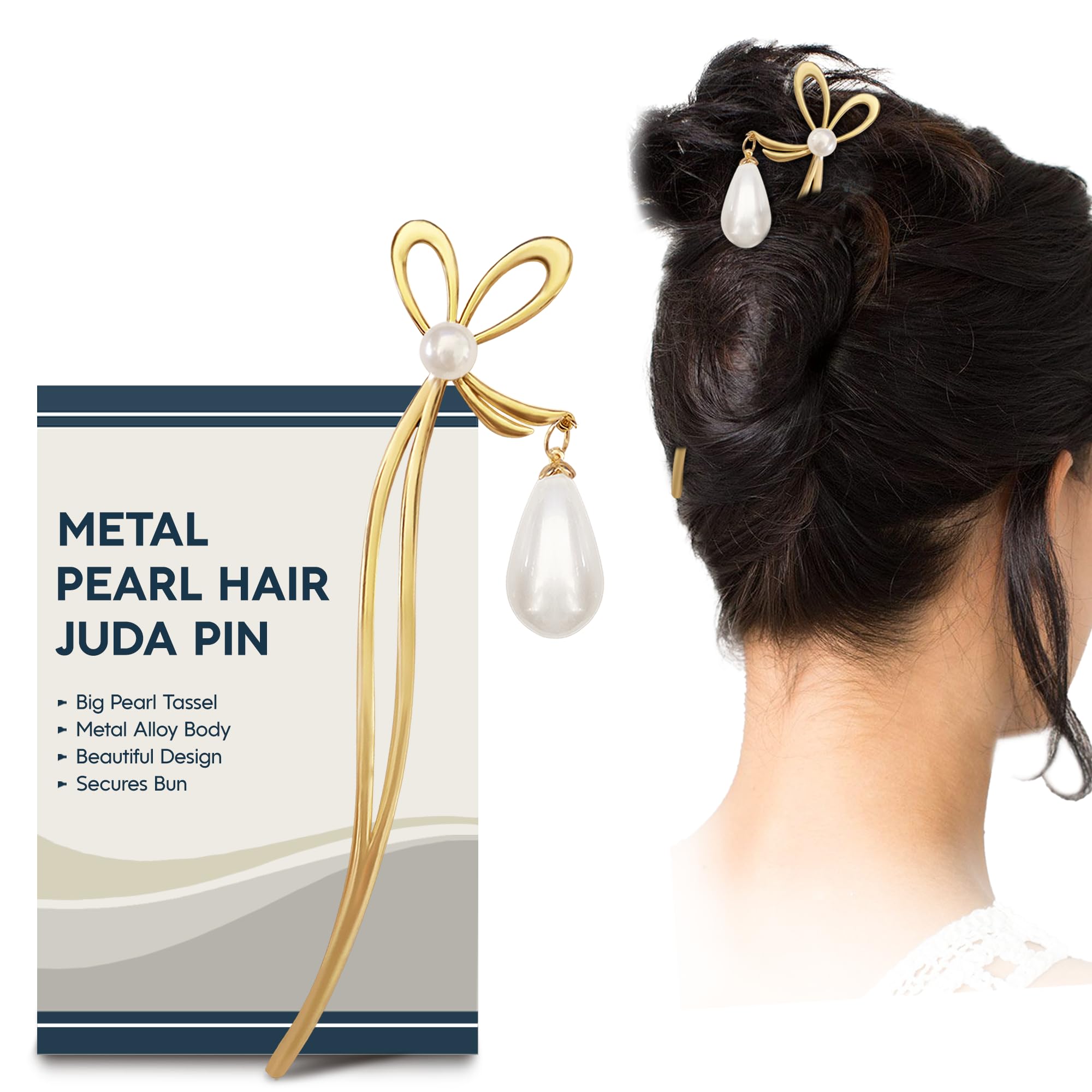 Elegant Korean Hair Stick for Women - 1PC Metal Hair Bun Pin with Pearl Accent | Perfect for Updos, Buns & Braids | Cute Hair Accessories for Girls & Women