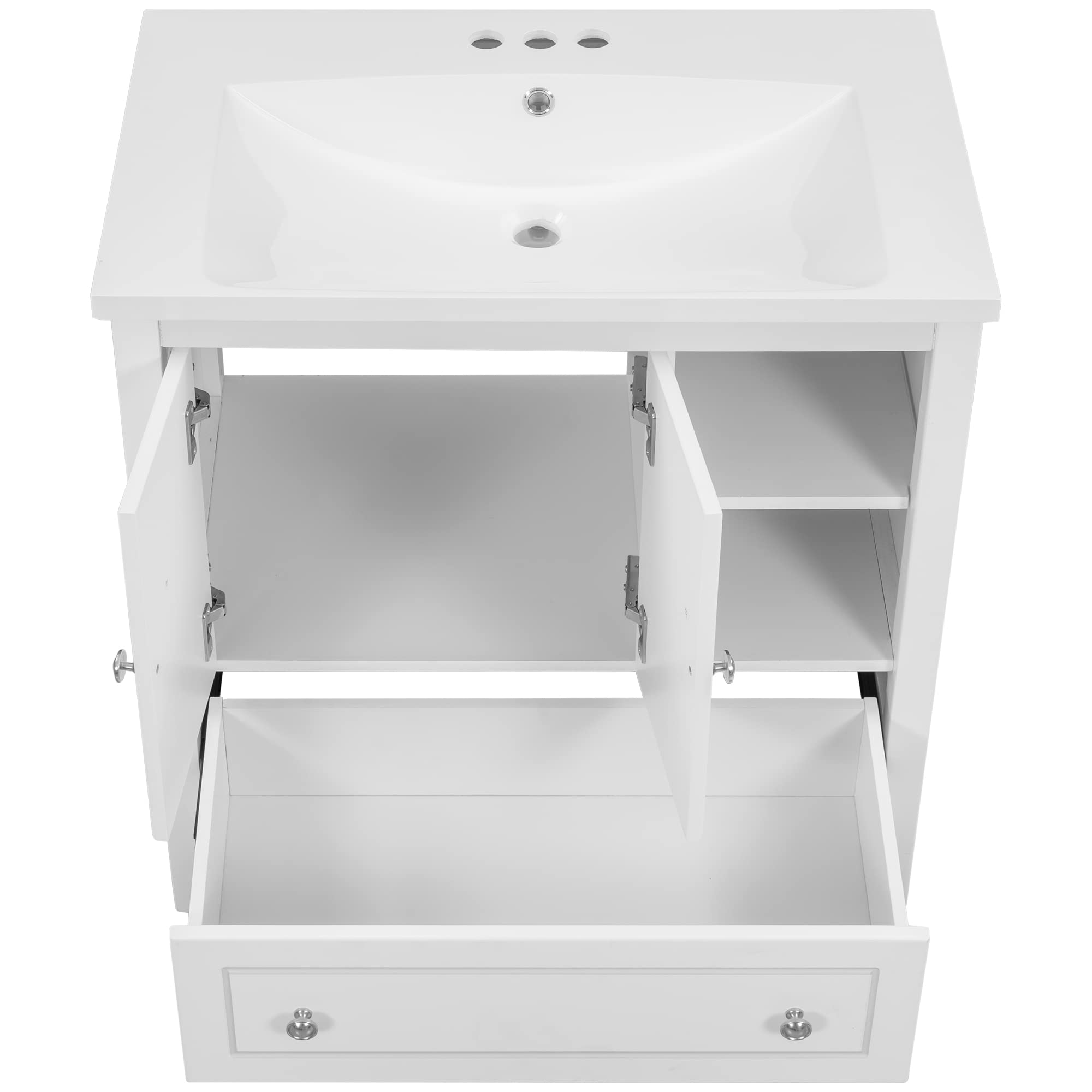 30 Inch Modern White Bathroom Vanity with Ceramic Sink Top - Bathroom Cabinet with Drawers & Shelves - Perfect for Small Bathrooms & Powder Rooms