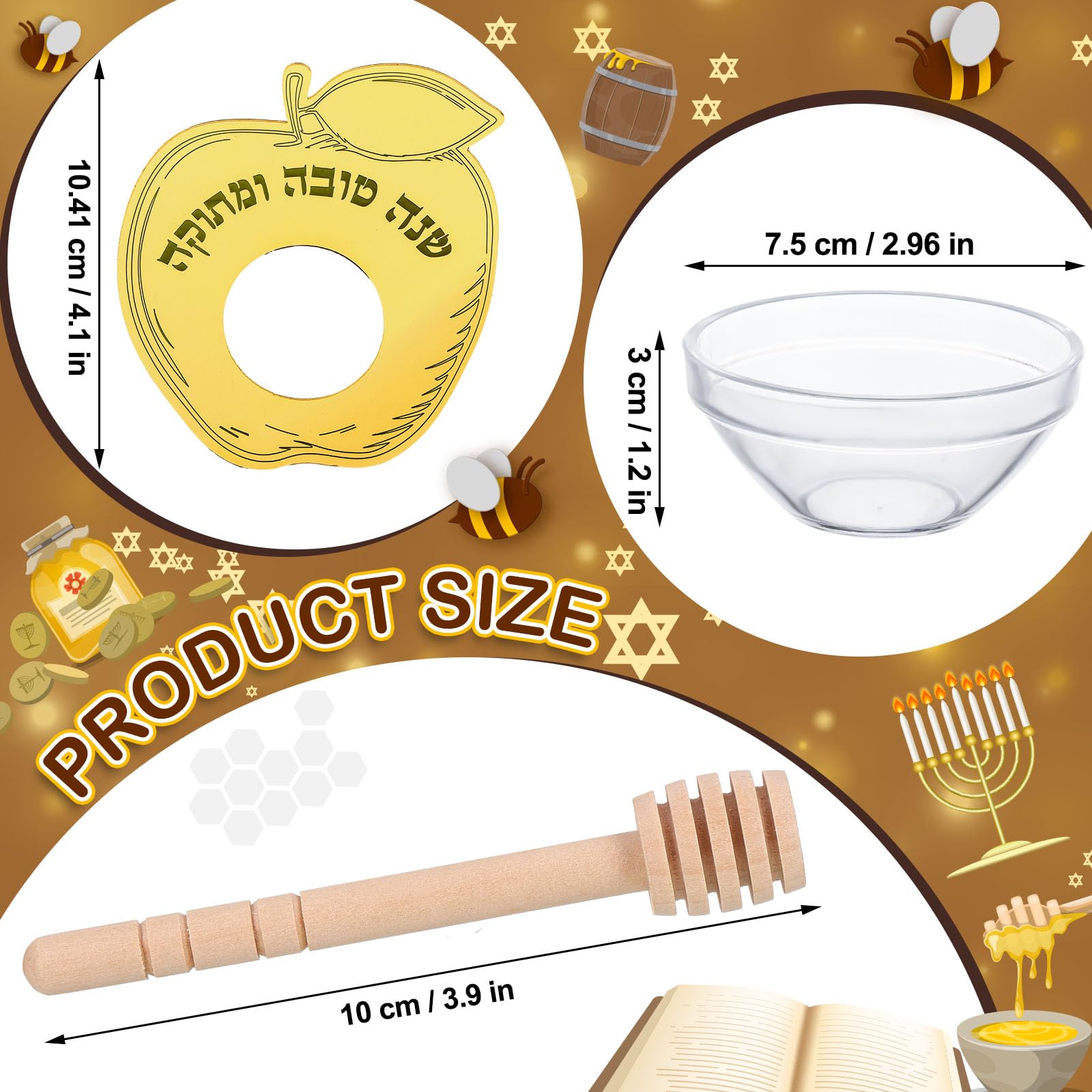 6 Sets Acrylic Apple Honey Dish with Dipping Spoon - Rosh Hashanah Jewish New Year Decoration for Holiday Gifts & Party Favors (Gold) - Perfect for Festive Celebrations, Home Decor, and Sweet Traditions