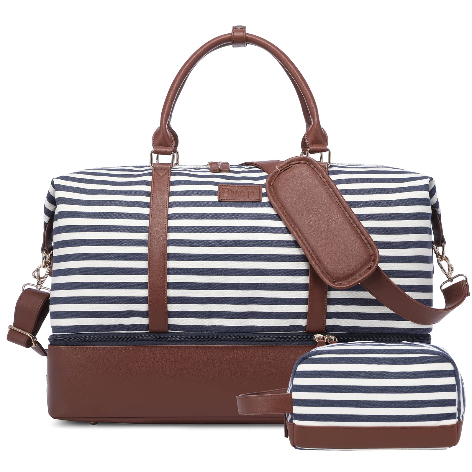 Sucipi Women's Canvas Weekender Travel Duffel Bag with Shoe Compartment & Toiletry Bag - Overnight Carry On Luggage for Weekend Trips, Gym, Hospital & Daily Use
