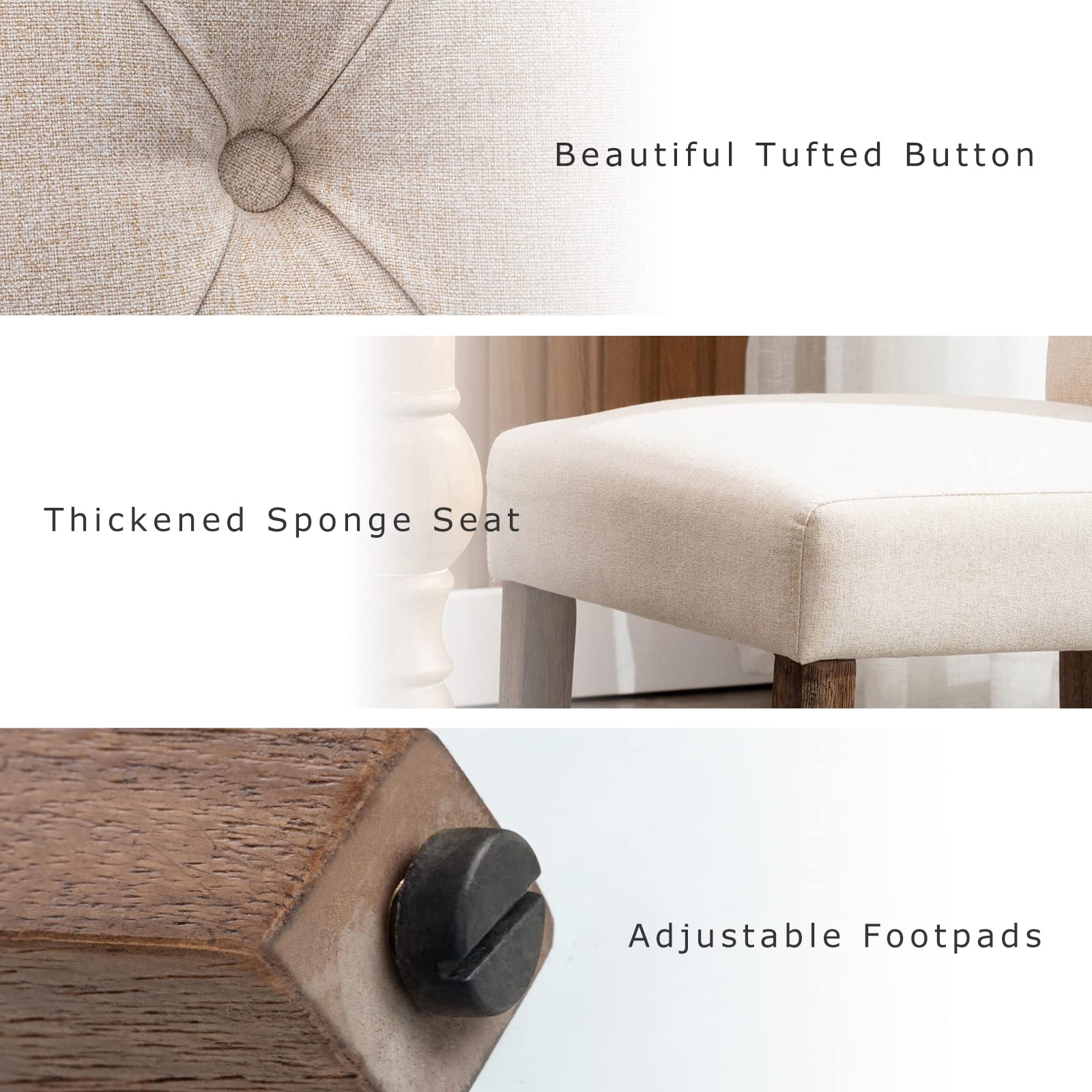 COLAMY Button Tufted Dining Chairs Set of 6 - Upholstered Fabric Parsons Chairs with Solid Wood Legs & Padded Seats for Dining Room & Kitchen - Dark Beige | Perfect for Family Dinners, Entertaining Guests & Stylish Home Decor