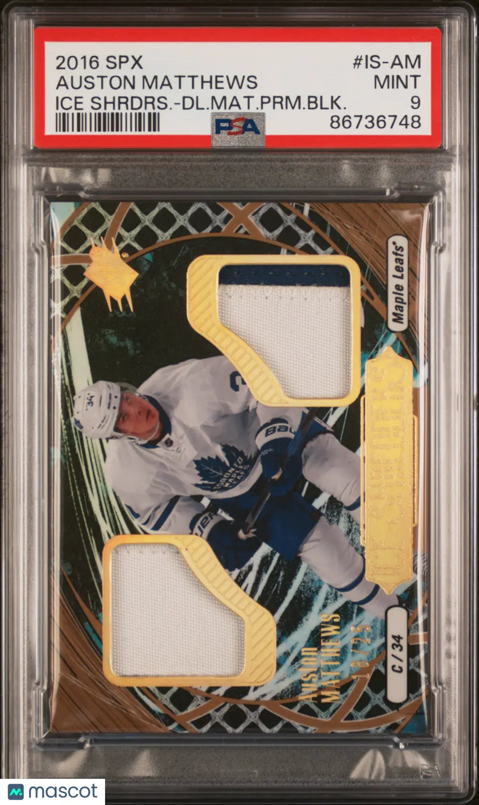 2016-17 SPX Hockey Auston Matthews Dual Materials Patch PSA 9/25 - Rare Collectible for Hockey Fans & Sports Memorabilia Enthusiasts - Perfect for Display, Investment & Gifting