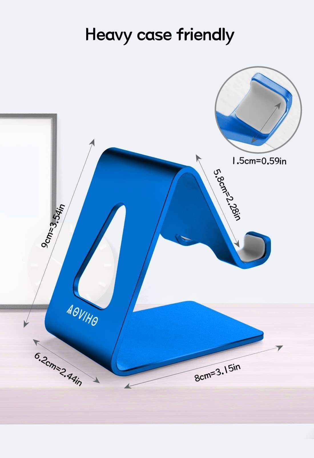 Aluminum Phone Stand Holder for Desk - Universal Smartphone Dock Cradle Compatible with iPhone 15 14 13 12 Pro 11 X XS Max 8 7 6 6S Plus SE 5 5S & Samsung Galaxy - Blue - Perfect for Office, Home & Video Calls