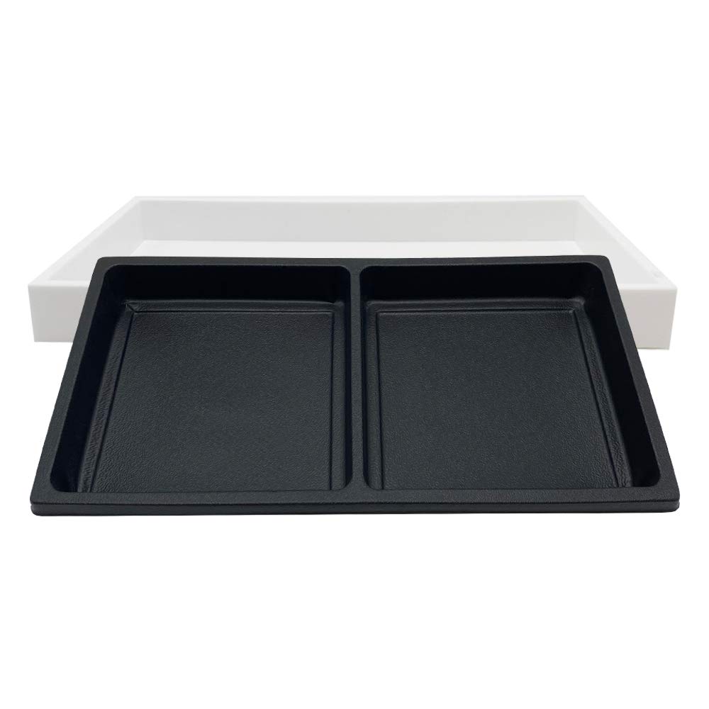 White Plastic Storage Display Tray with 2 Compartment Black Sorting Liner - 14 3/8