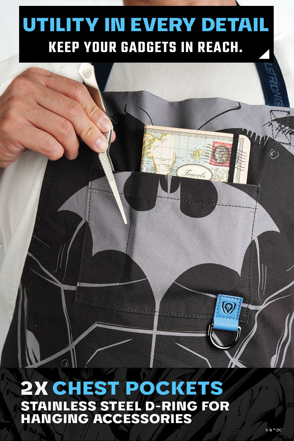 Premium Batman™ Edition Chef's Apron - 100% Breathable Cotton Black Crusader Design by Dalstrong © - Perfect for Cooking, Grilling & Cosplay Events