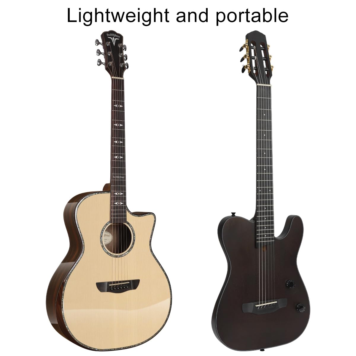Bullfighter Silent Acoustic Guitar - 6 String Nylon Travel Guitar with Built-in Pickups, Solid Body & Steel Strings - Includes Case, Strap & Strings (Model K7) | Perfect for Travel, Practice & Outdoor Performances