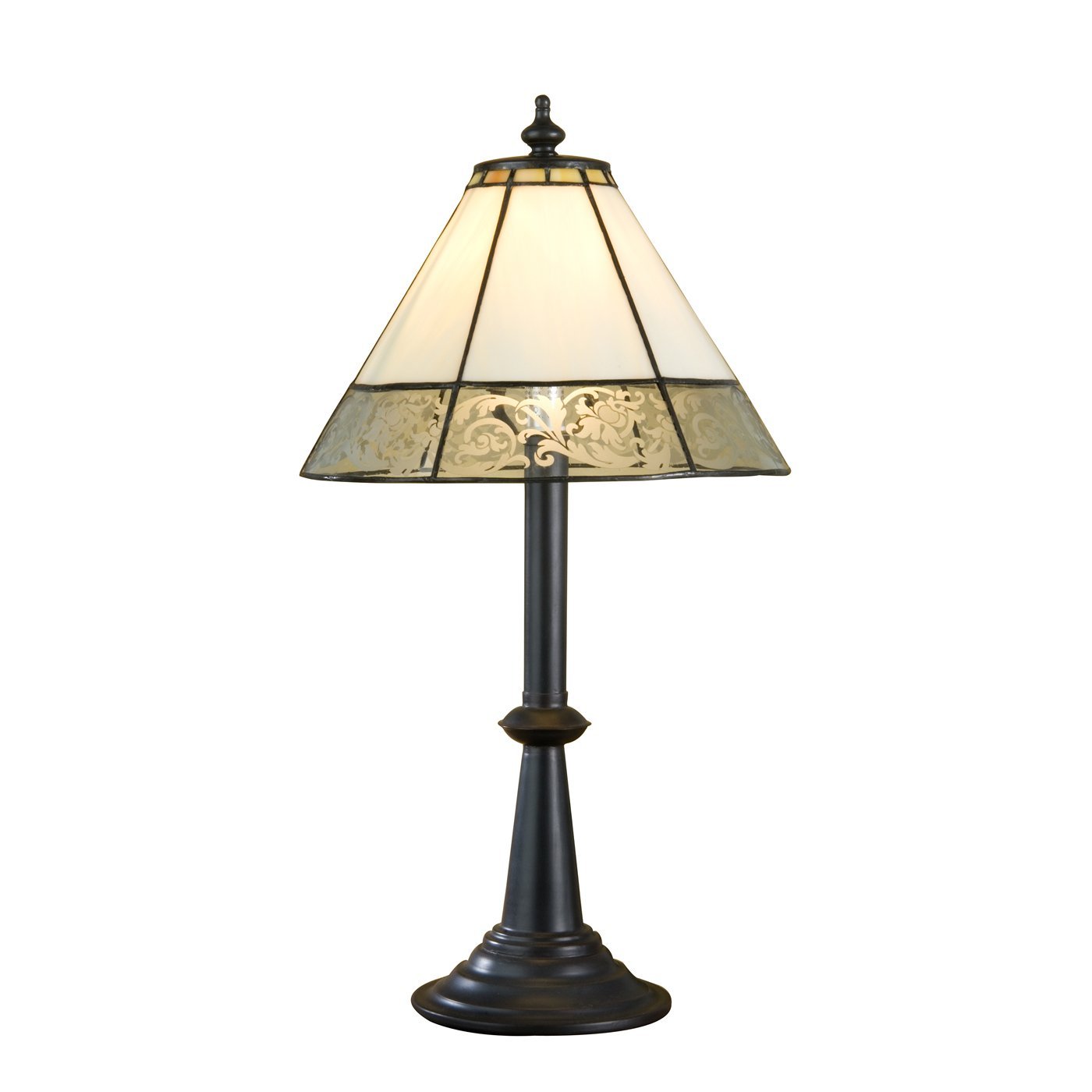 J Devlin Tiffany Style Stained Glass Table Lamp - Ivory Opal Etched Glass with Curved Design for Bedroom, Living Room, or Office Accent Lighting | Vintage Inspired Dresser & Nightstand Lamp