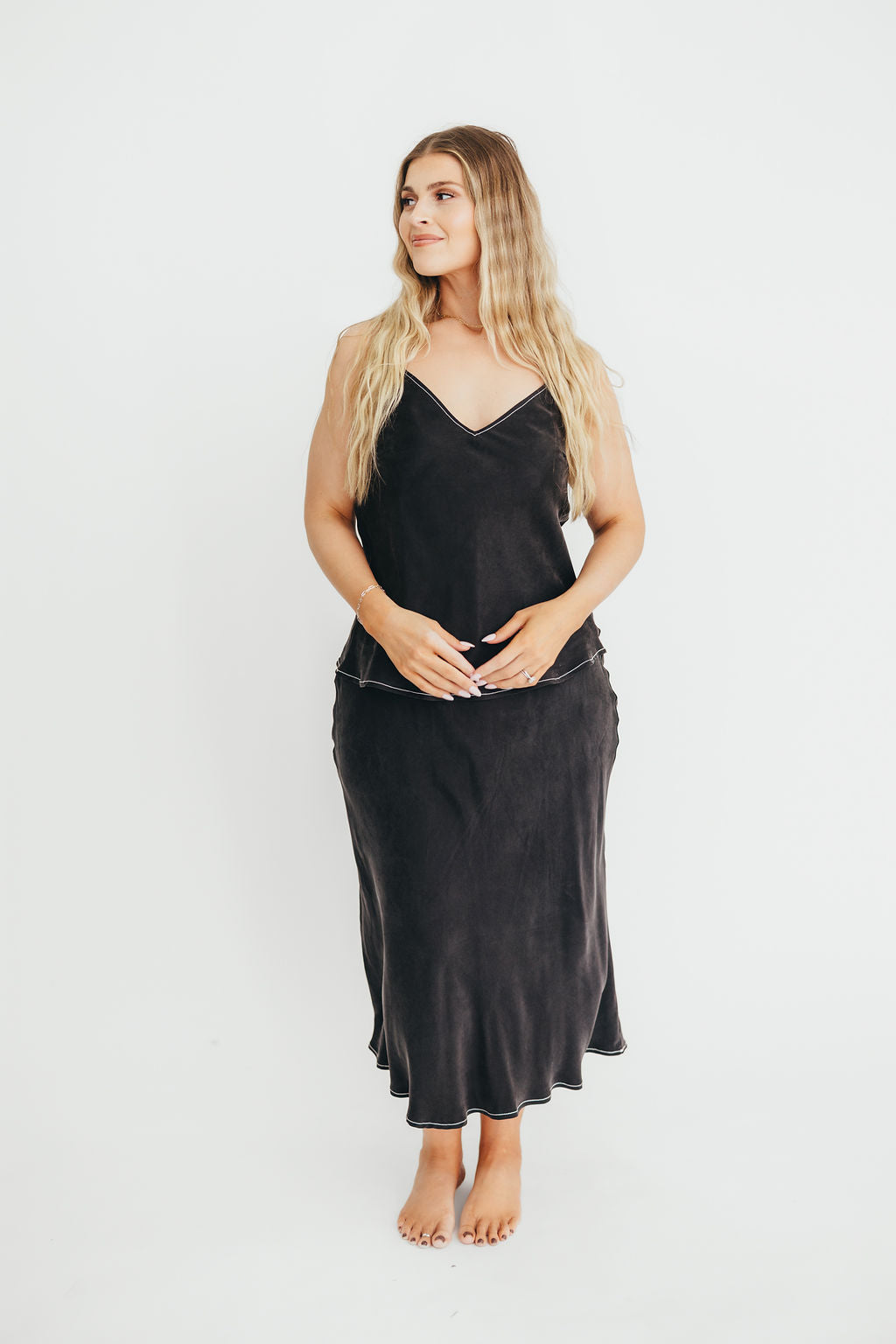 Romana Black Cami Top and Skirt Set - Women's Lace Trim Sleepwear & Lounge Outfit for Nightwear, Home Relaxing, and Vacation