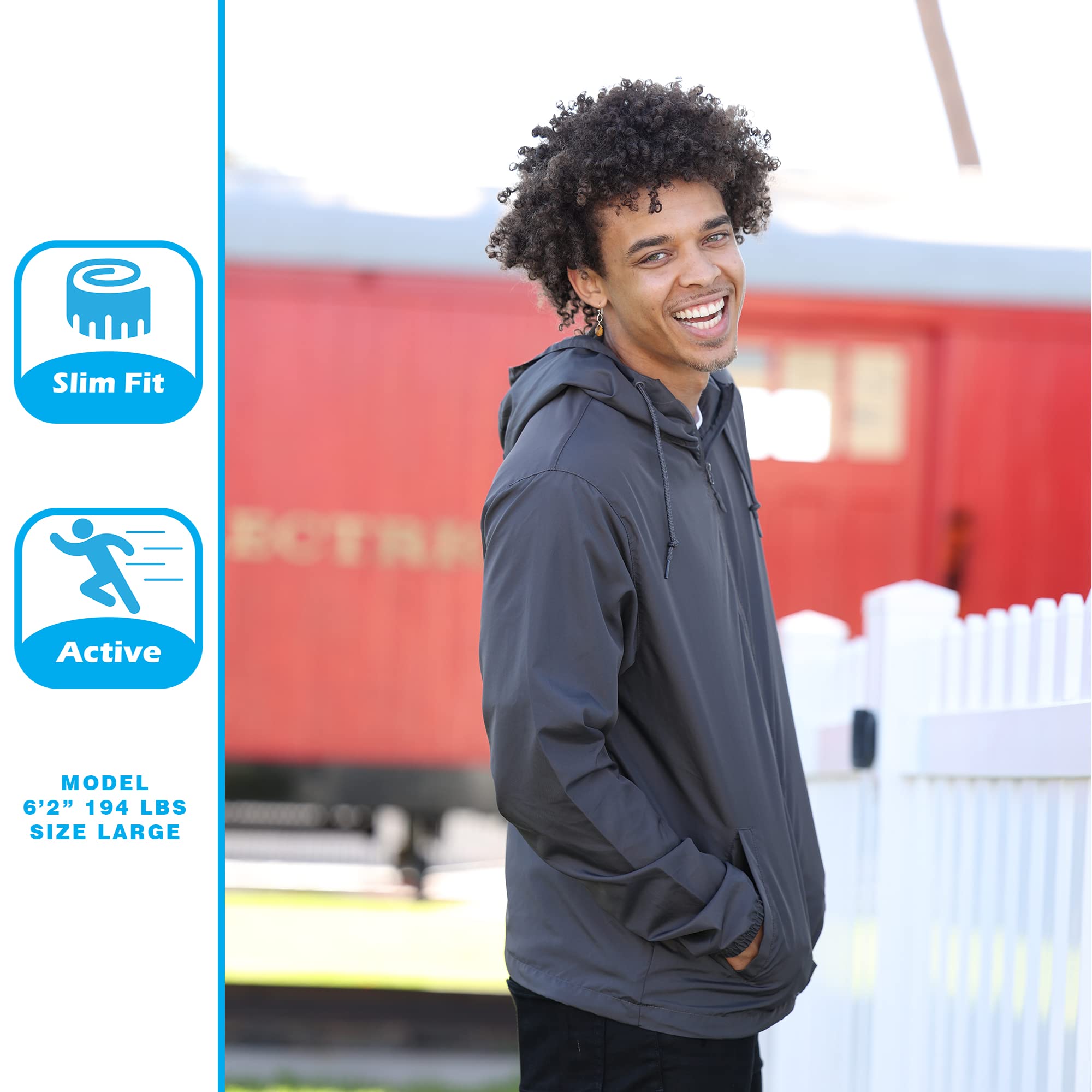 Global Blank Men's Lightweight Water-Resistant Windbreaker Jacket - Perfect for Outdoor Activities, Hiking, Running & Travel
