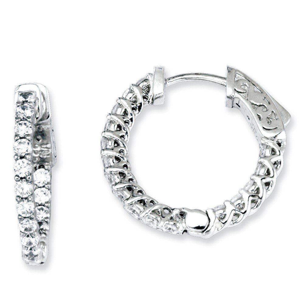 Sterling Silver CZ 32 Stones In and Out Round Hoop Earrings for Women - Elegant Cubic Zirconia Jewelry for Party, Wedding & Everyday Wear