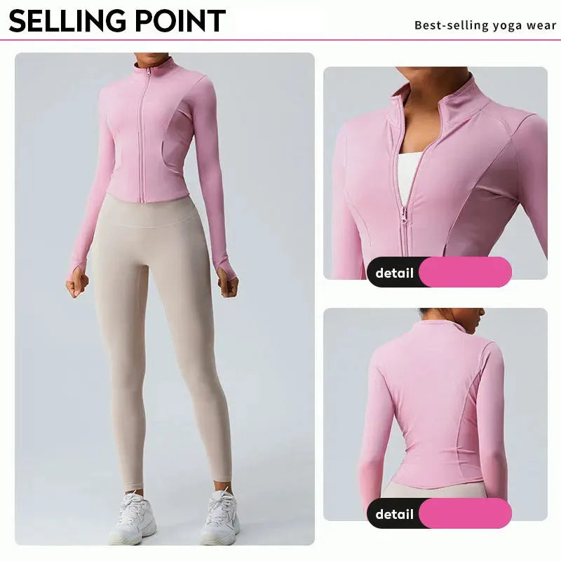 Breathable Women's Long Sleeve Running Shirt - Lightweight Workout Top with Zipper & Finger Holes for Yoga, Gym, and Outdoor Sports | Perfect for Jogging, Hiking & Fitness Training