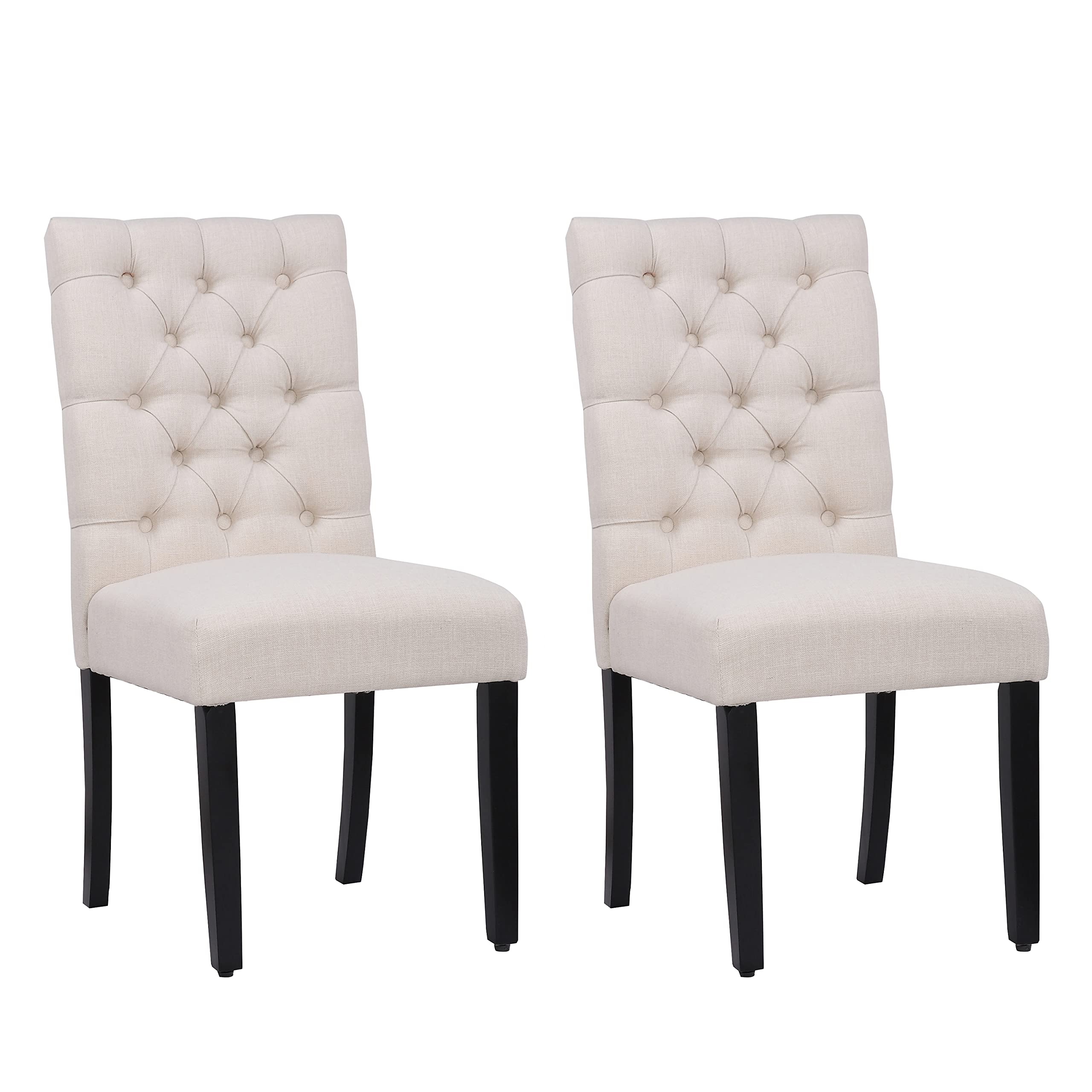 WestinTrends Hayes Tufted Dining Chairs Set of 2 - Linen Upholstered Kitchen & Dining Room Chairs with Solid Wood Legs, Beige - Perfect for Farmhouse, Modern & Traditional Home Decor