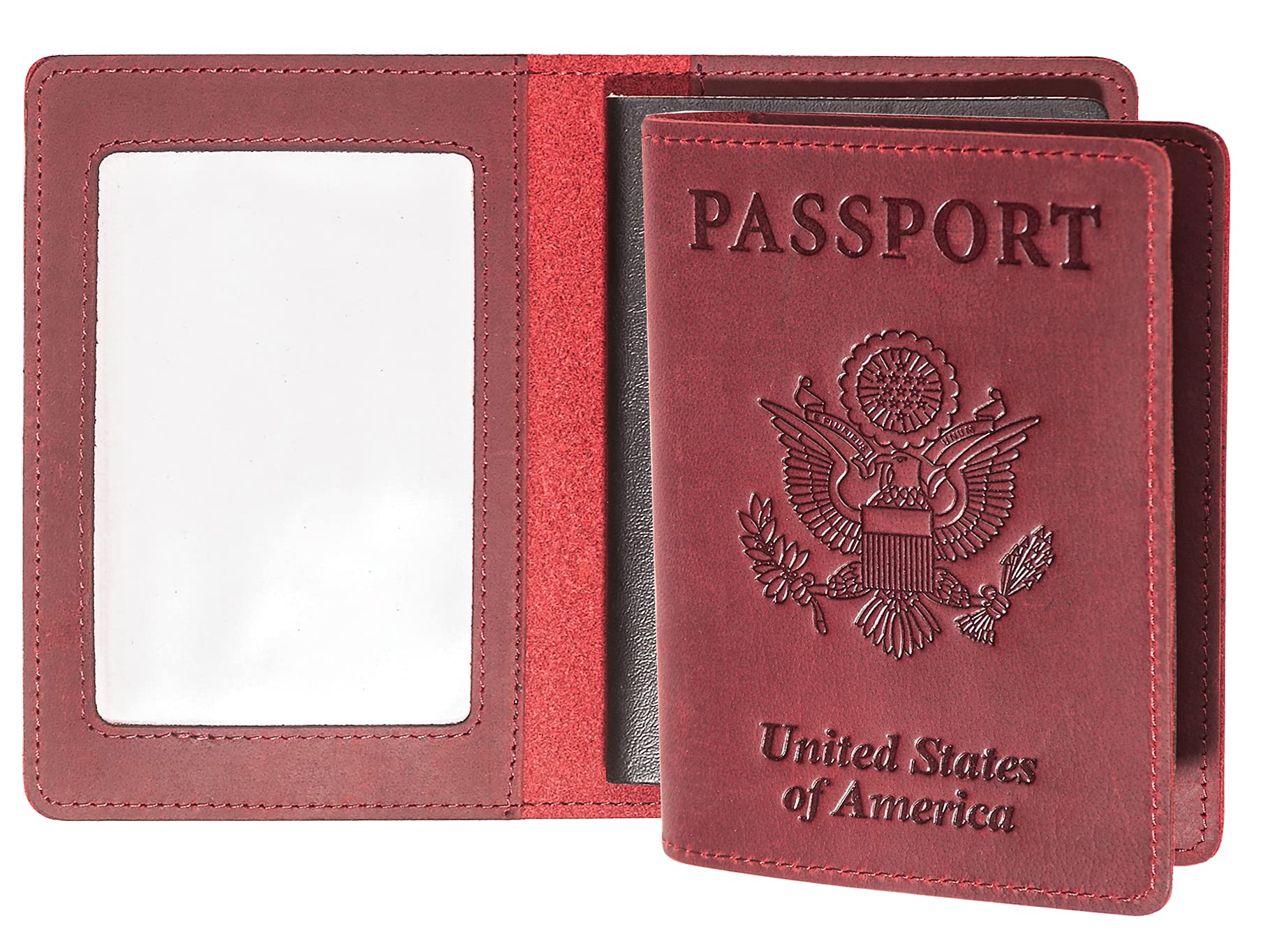 RFID-Blocking Genuine Leather Passport Holder Wallet - Slim Travel Document Organizer for Men & Women with Multiple Card Slots (Wine Red) | Perfect for International Travel, Business Trips & Vacation Security