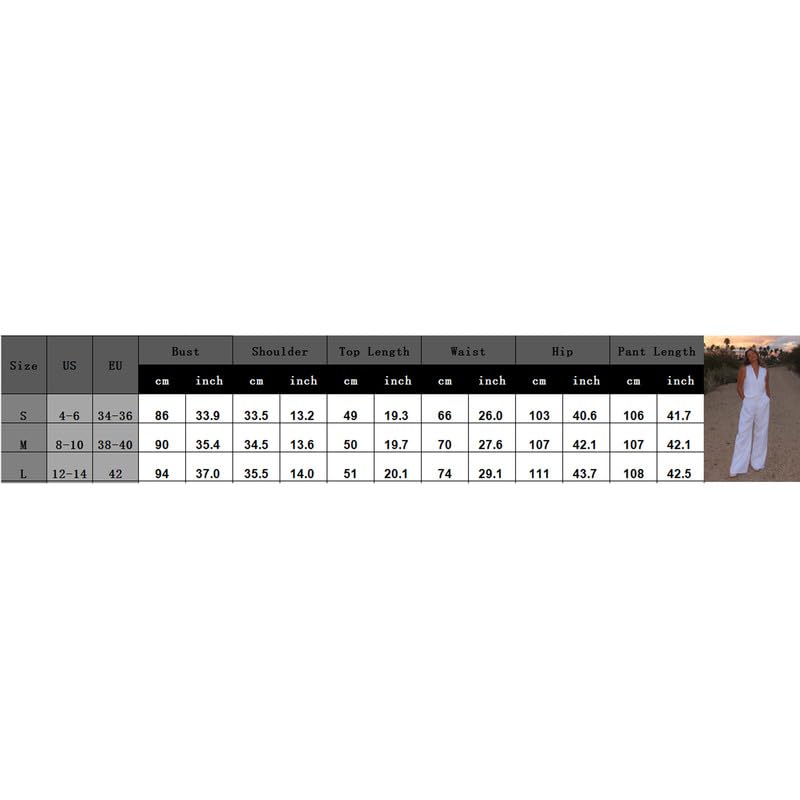 Women's Cotton Linen 2-Piece Suit Set - V-Neck Button Crop Vest & Wide Leg Pants, Casual Blazer Matching Outfit for Work, Office, and Summer Travel