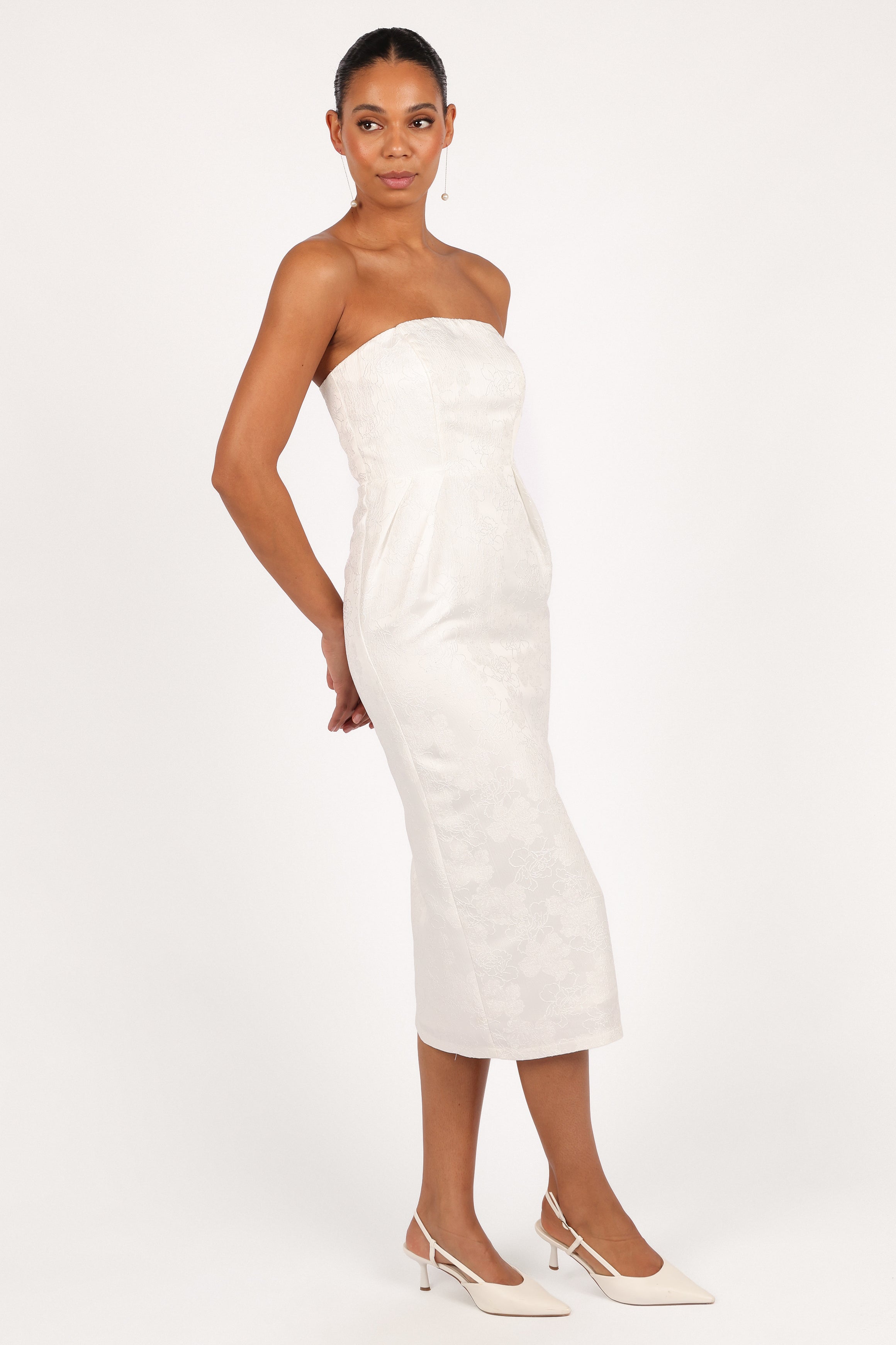 Avah Strapless Midi Dress for Women - Elegant White Summer Dress for Weddings, Parties & Beach Vacations