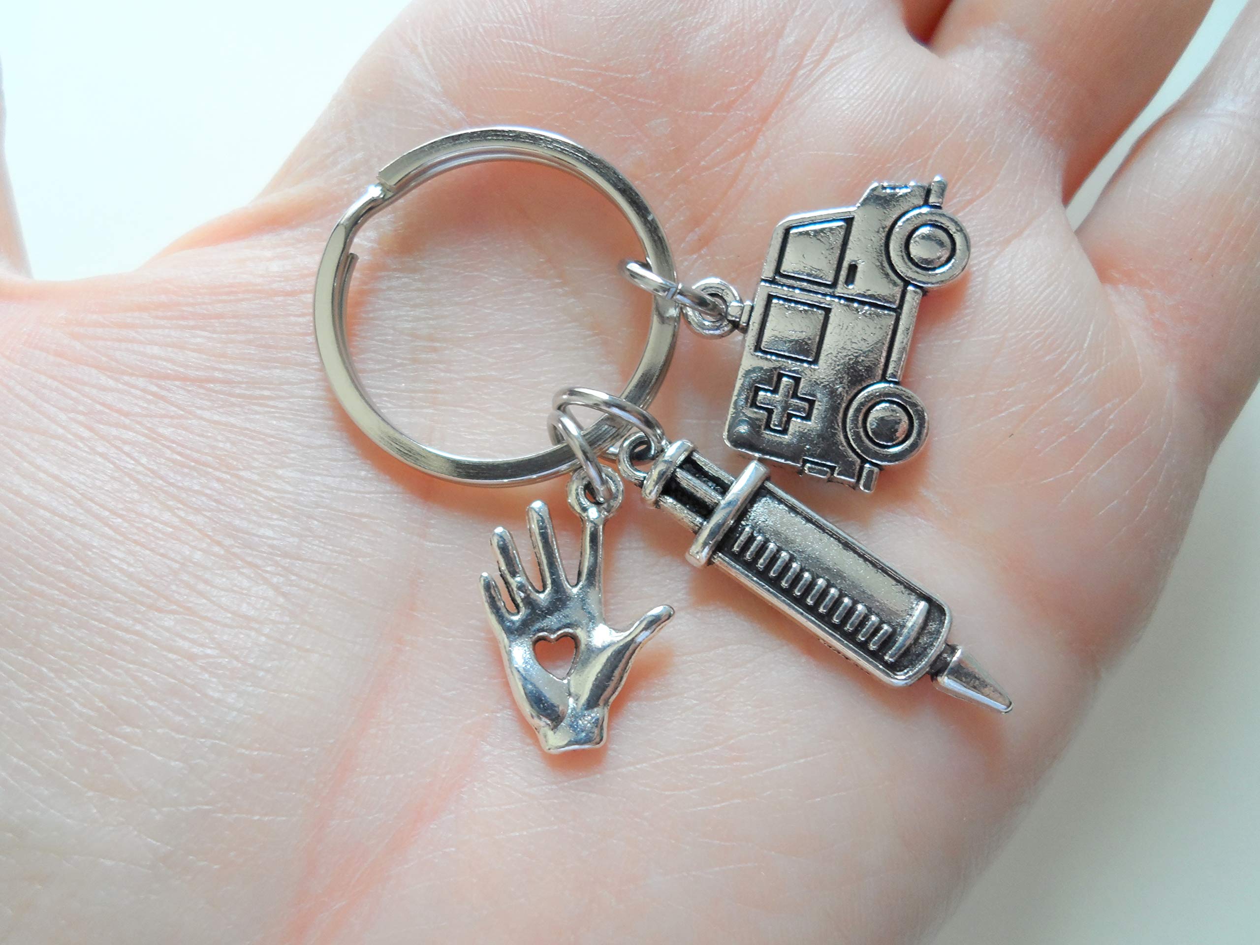 Ambulance Hand Syringe Charm Keychain - Emergency Nurse Appreciation Gift for Medical Team - Perfect for Thank You Gifts, Graduation, or Work Anniversary - Ideal for Healthcare Professionals and First Responders
