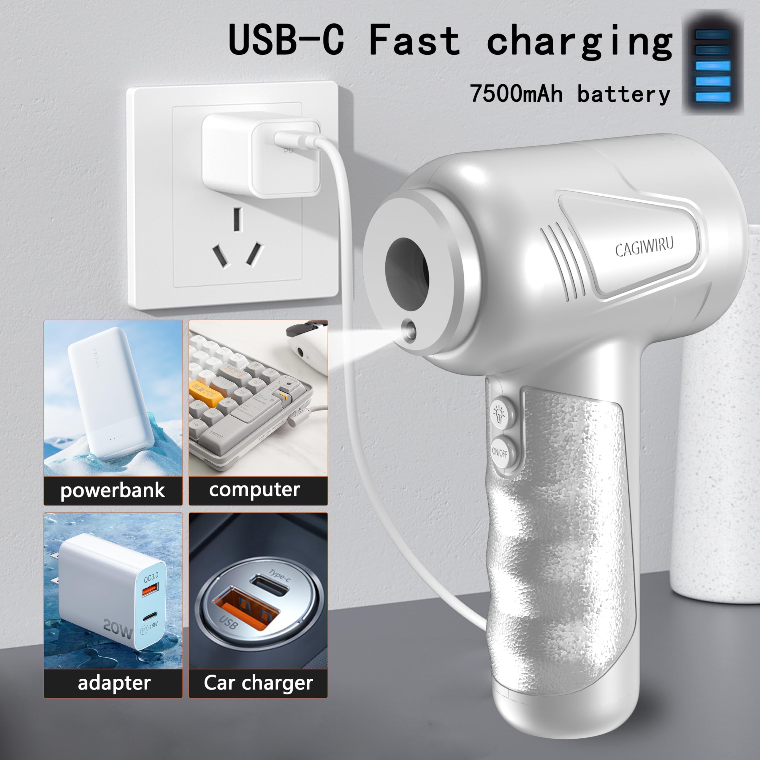 Cordless Electric Air Duster 4.0 - 3 Speed Rechargeable Air Blower for Keyboard, PC & Car Cleaning | LED Light Air Cleaning Kit | No Canned Air Dusters | Perfect for Electronics, Office & Home Use