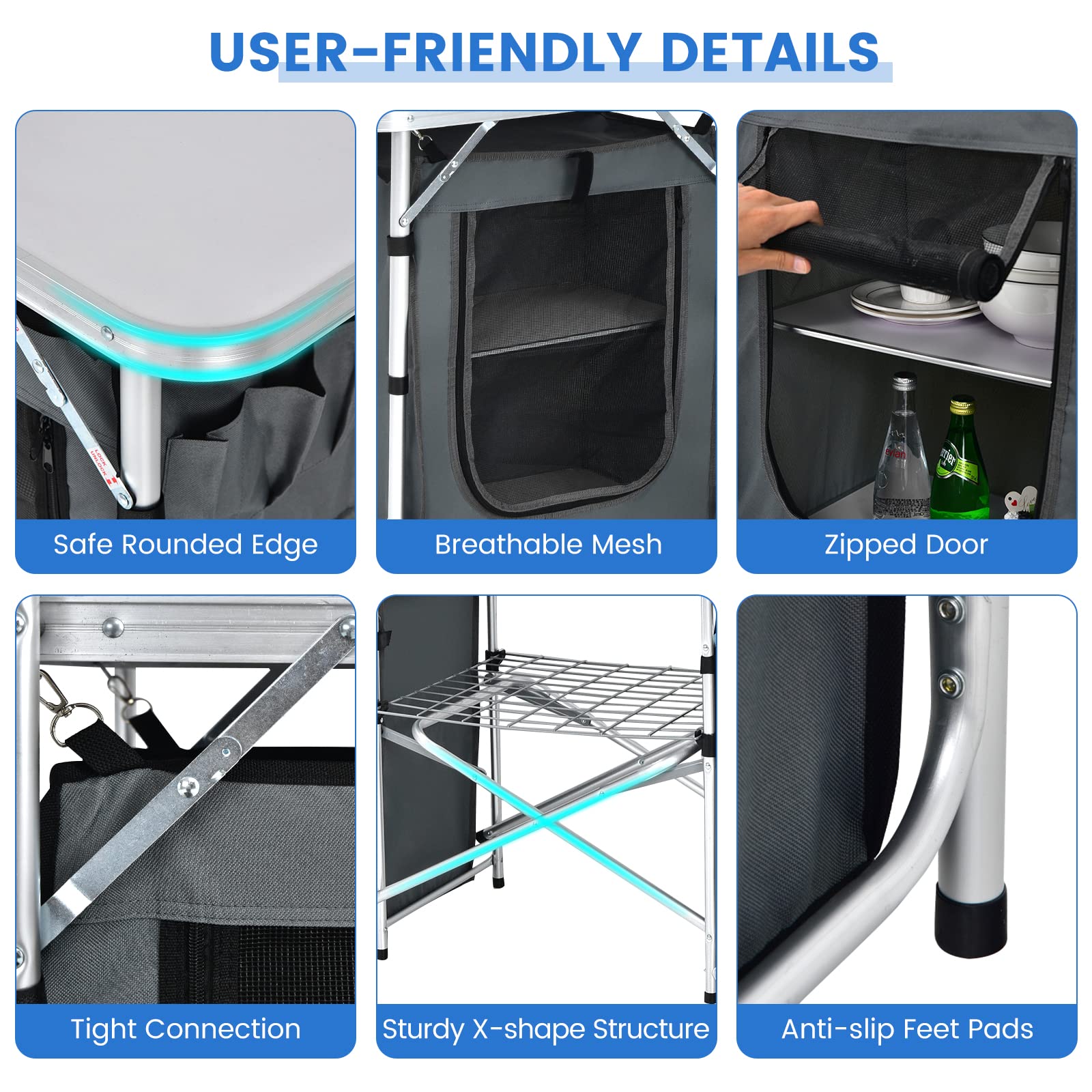 Tangkula 2-Tier Aluminum Folding Camping Table with Windscreen - Portable Outdoor Cooking Station with Storage Shelves & Carry Bag - Perfect for Camping, Picnics, BBQs, Beach Parties & Tailgating