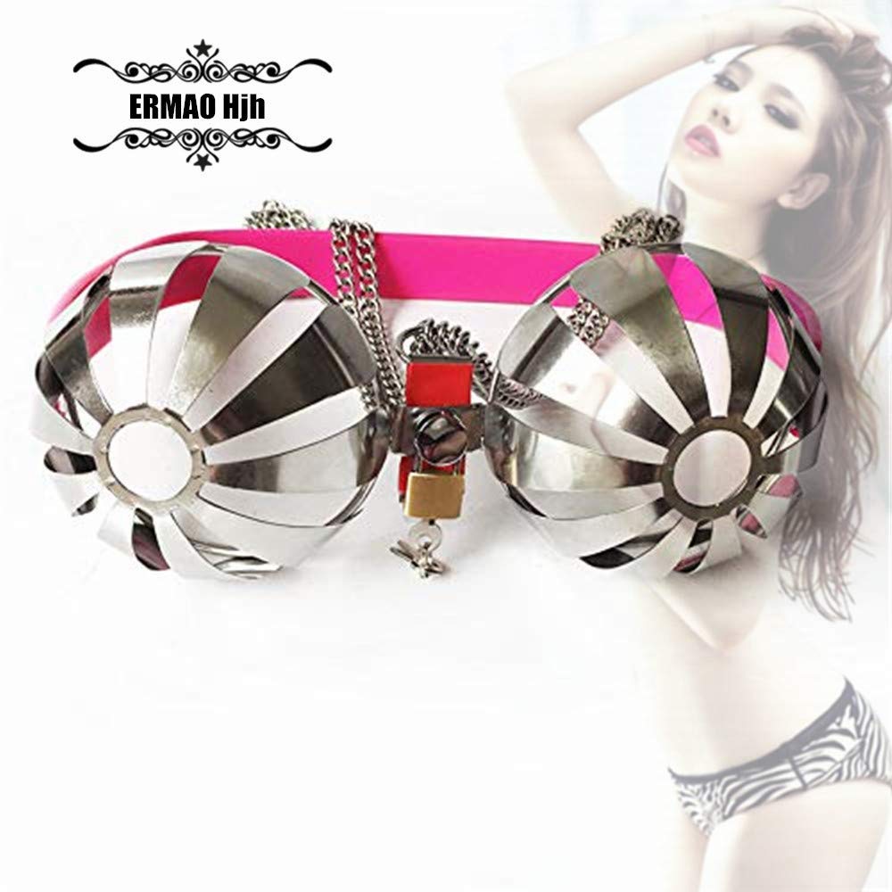 Metal Chastity Belt Bra for Women - SM Bondage Bustier with Lock, Extreme Fetish Underwear for Role Play & BDSM - Perfect for Couples Play, Adult Games & Sensual Exploration (Pink)
