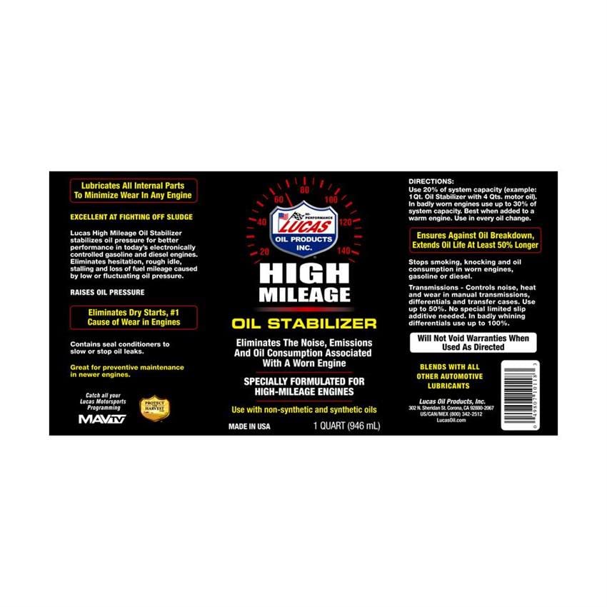 LUCAS Oil High Mileage Oil Stabilizer (1 Quart) - 12 Pack | Engine Protection for Older Vehicles | Reduce Oil Consumption & Leaks | Ideal for High Mileage Cars, Trucks & SUVs | Long-Distance Driving & Heavy-Duty Use