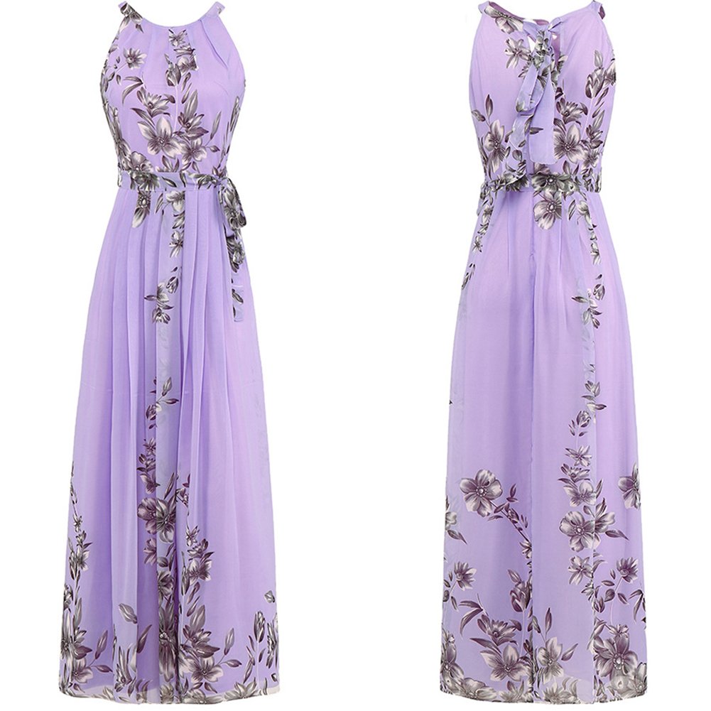 Plus Size Floral Print Maxi Dress for Women - Bohemian Halter Neck Chiffon Summer Dress | Perfect for Beach Vacations, Date Nights & Casual Outings