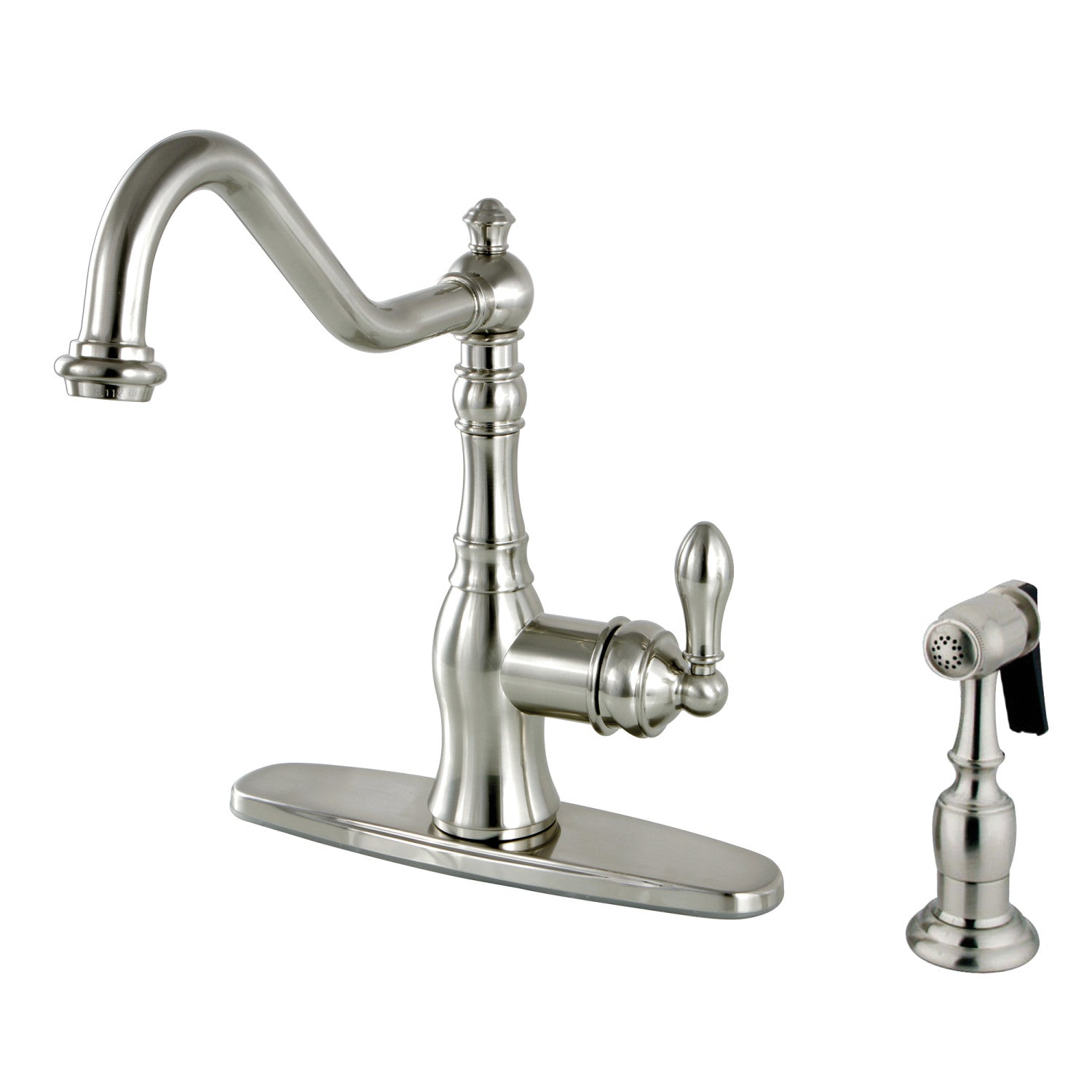 American Classic GSY7708ACLBS Single Handle 2/4 Hole Deck Mount Kitchen Faucet with Brass Side Sprayer in Brushed Nickel - Perfect for Modern Kitchens & Easy Dishwashing