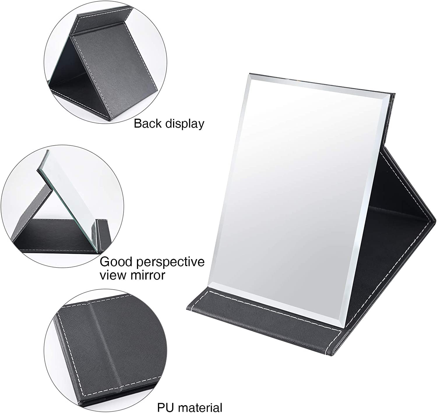 TOMATUS® Portable Folding Mirror - Adjustable Makeup Mirror with Stand for Vanity, Office Desk & Travel | Compact Black Design | Perfect for Home, Hotel & On-the-Go Touch Ups (Pack of 1)