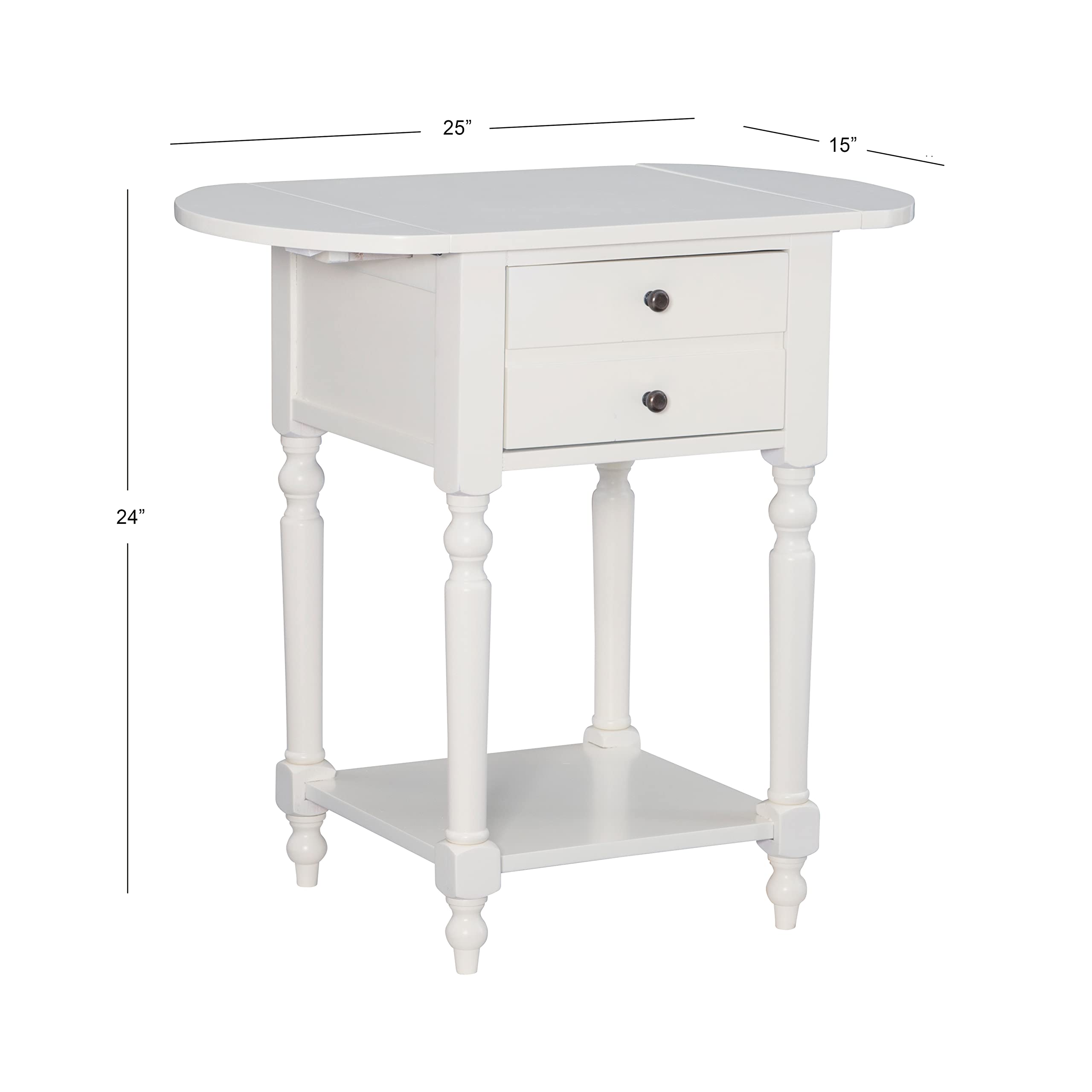 Powell Furniture Shiloh Drop Leaf Accent Table - Antique White Small Side Table for Living Room, Bedroom & Entryway | Compact Space-Saving Design