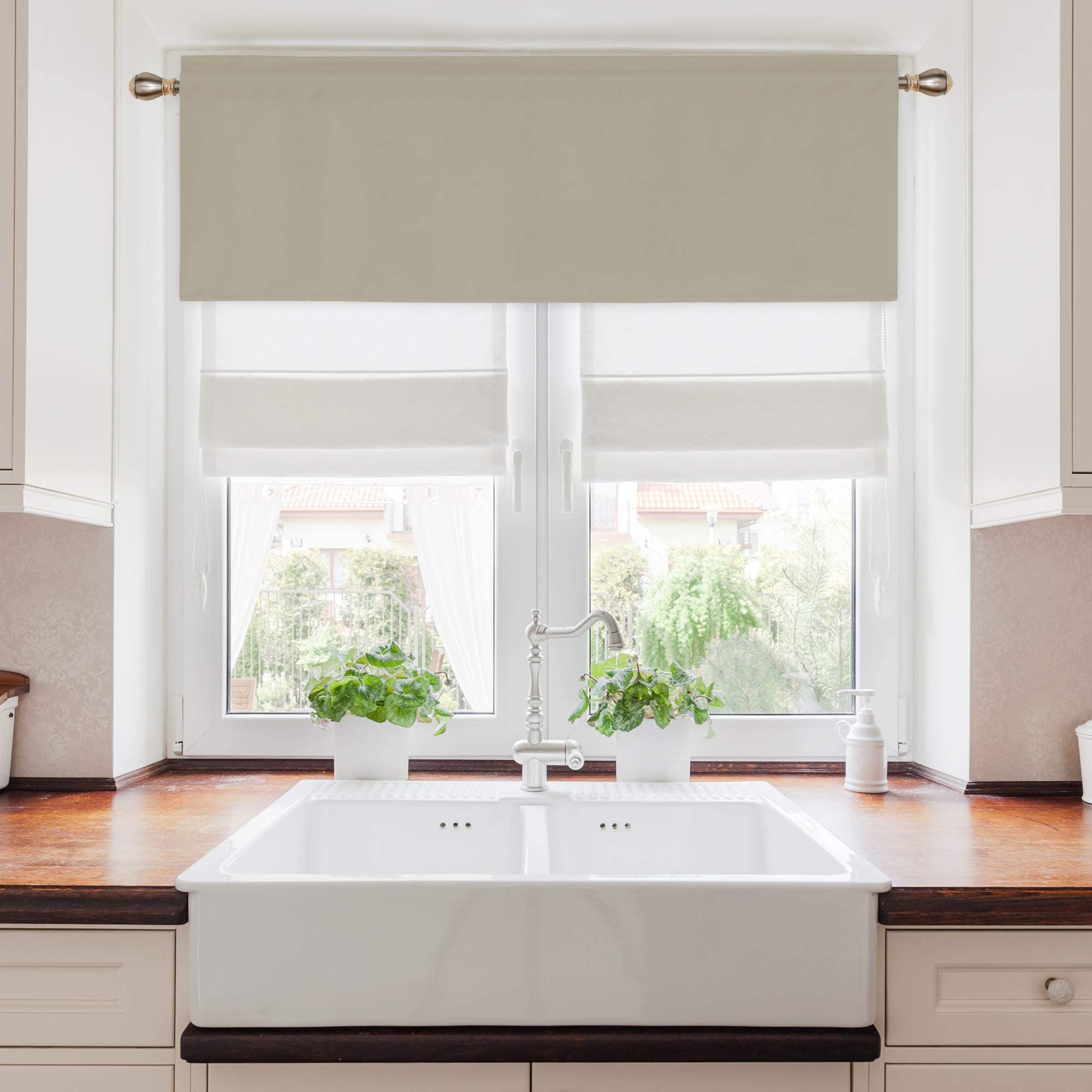 Deconovo Beige Thermal Insulated Blackout Valance Curtains with Rod Pocket - 42x18 Inch, Light Blocking Window Valance for Kitchen, Bedroom & Bathroom - Perfect for Privacy, Energy Saving & Stylish Home Decor