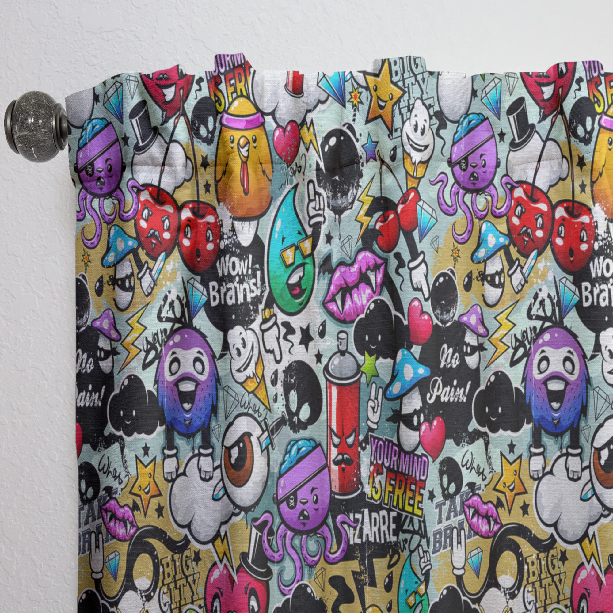 DesignQ Graffiti Texture Thermal Insulated Curtains - Single Panel 52x108 - Blackout Drapes for Bedroom & Living Room - Perfect for Home Decor, Privacy & Light Control