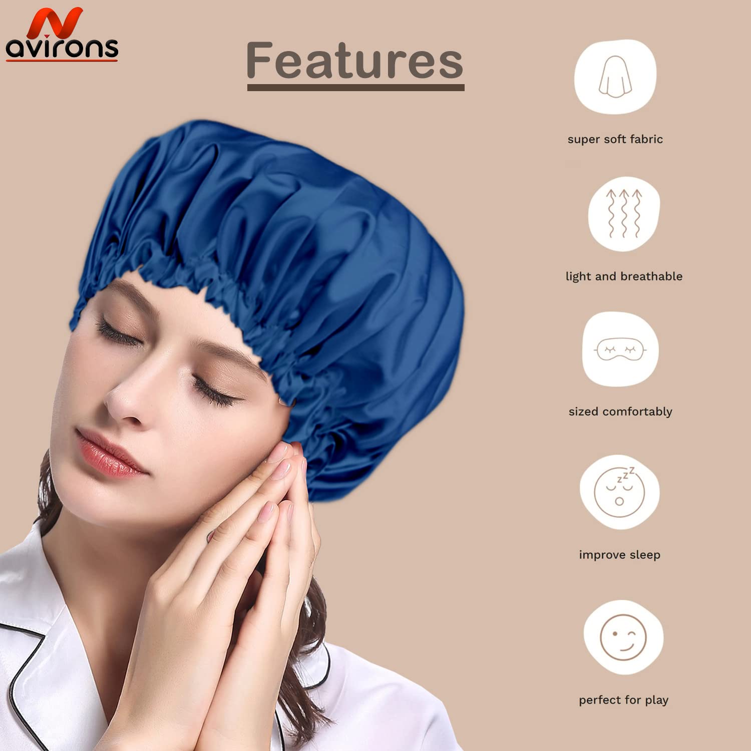 Avirons Silk & Satin Sleep Bonnet for Women - Adjustable Hair Cap with Free 3 Scrunchies | Soft Night Hair Protection for Curly, Natural & Damaged Hair | Perfect for Travel & Bedtime (Purple)