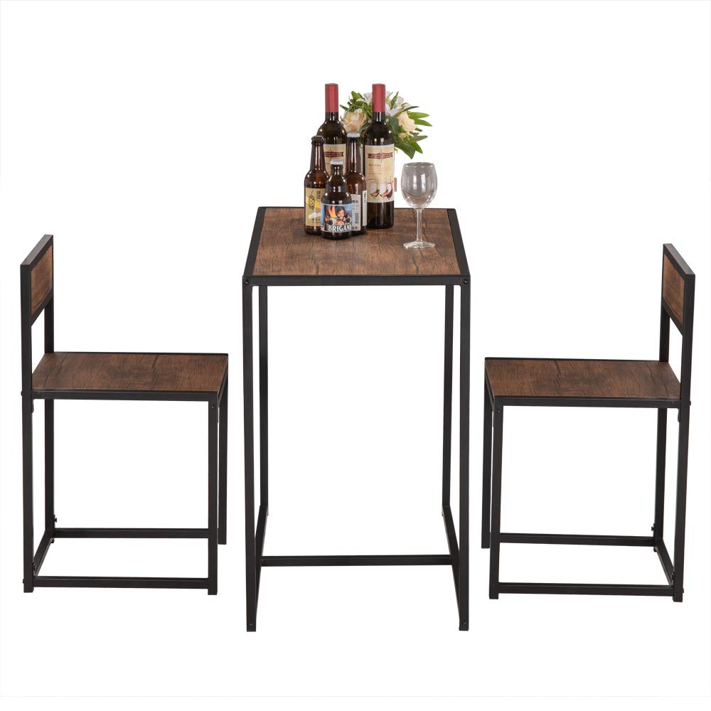 Modern Light Walnut Dining Table with 2 Chairs - Multi-Functional Computer Gaming Desk & Study Table - Industrial Style Home Office Desk for Work, Gaming & Dining - Sturdy Laptop Table for Small Spaces