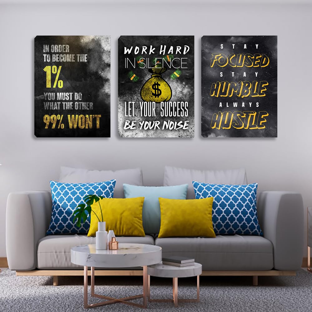 Motivational Canvas Wall Art - Inspirational Entrepreneur Hustle Poster Prints for Office & Home Decor - Work Hard Quotes Framed Artwork (60''W x 28''H) - Perfect for Office, Workplace, Living Room & Home Office Inspiration