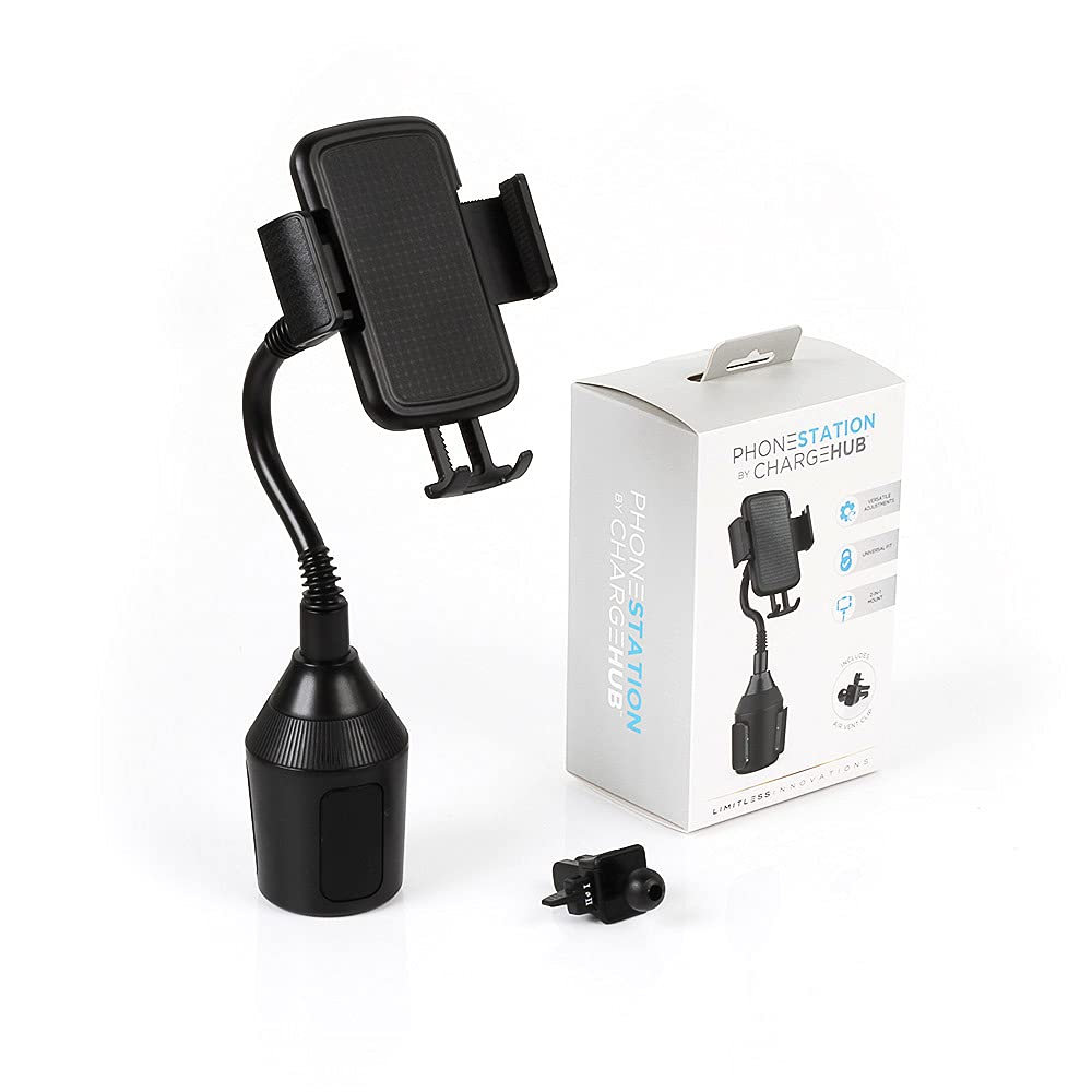 Limitless PhoneStation Car Cup Holder Phone Mount - Adjustable Base, Flexible Neck & Air Vent Clip for iPhone, Samsung, Note, Galaxy - Perfect for Hands-Free Driving & GPS Navigation