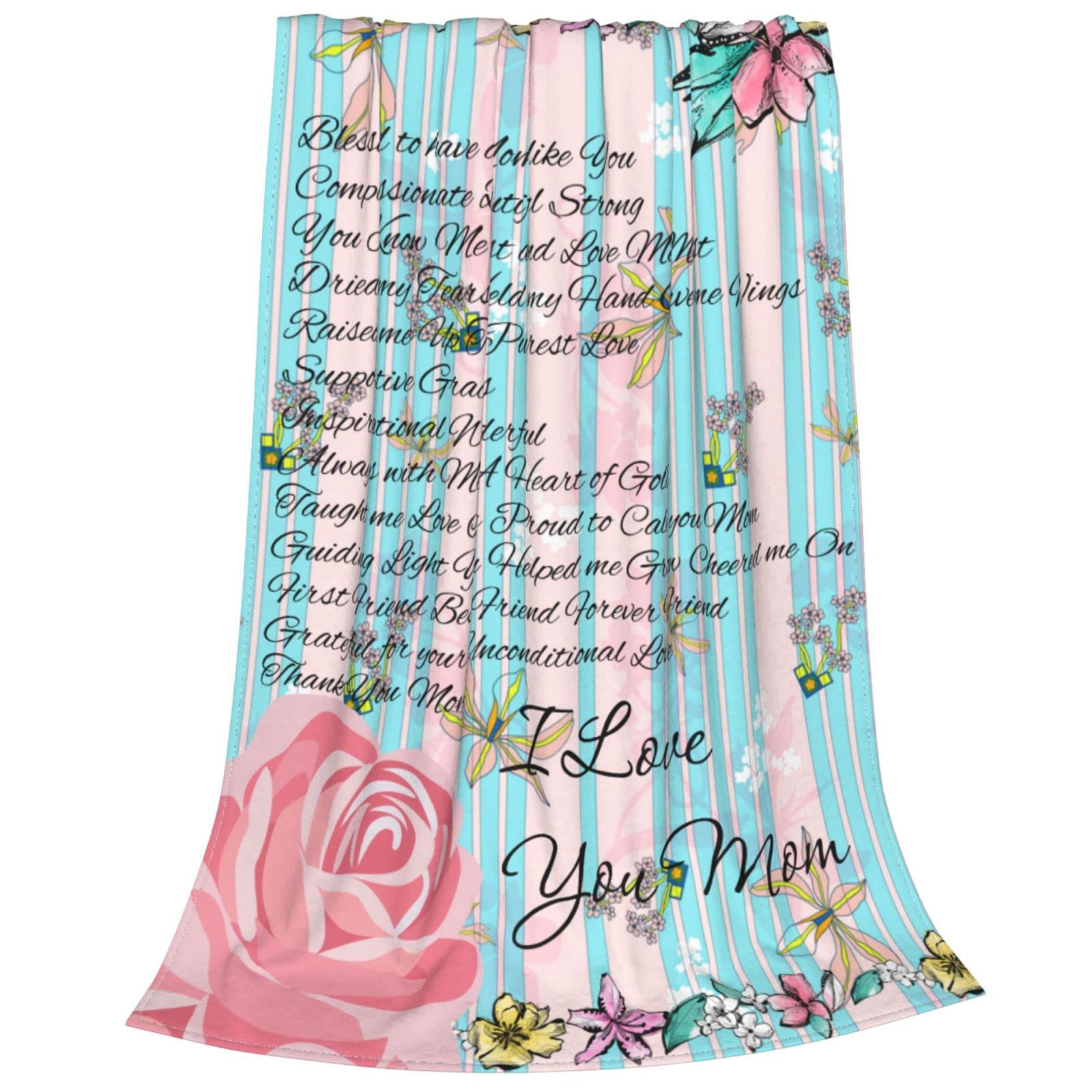 Soft I Love You Mom Gift Blanket - 60x50 Inch Cozy Throw for Mother's Day, Birthday, Christmas - Unique Present from Daughter or Son - Perfect for Snuggling on the Couch or Bed