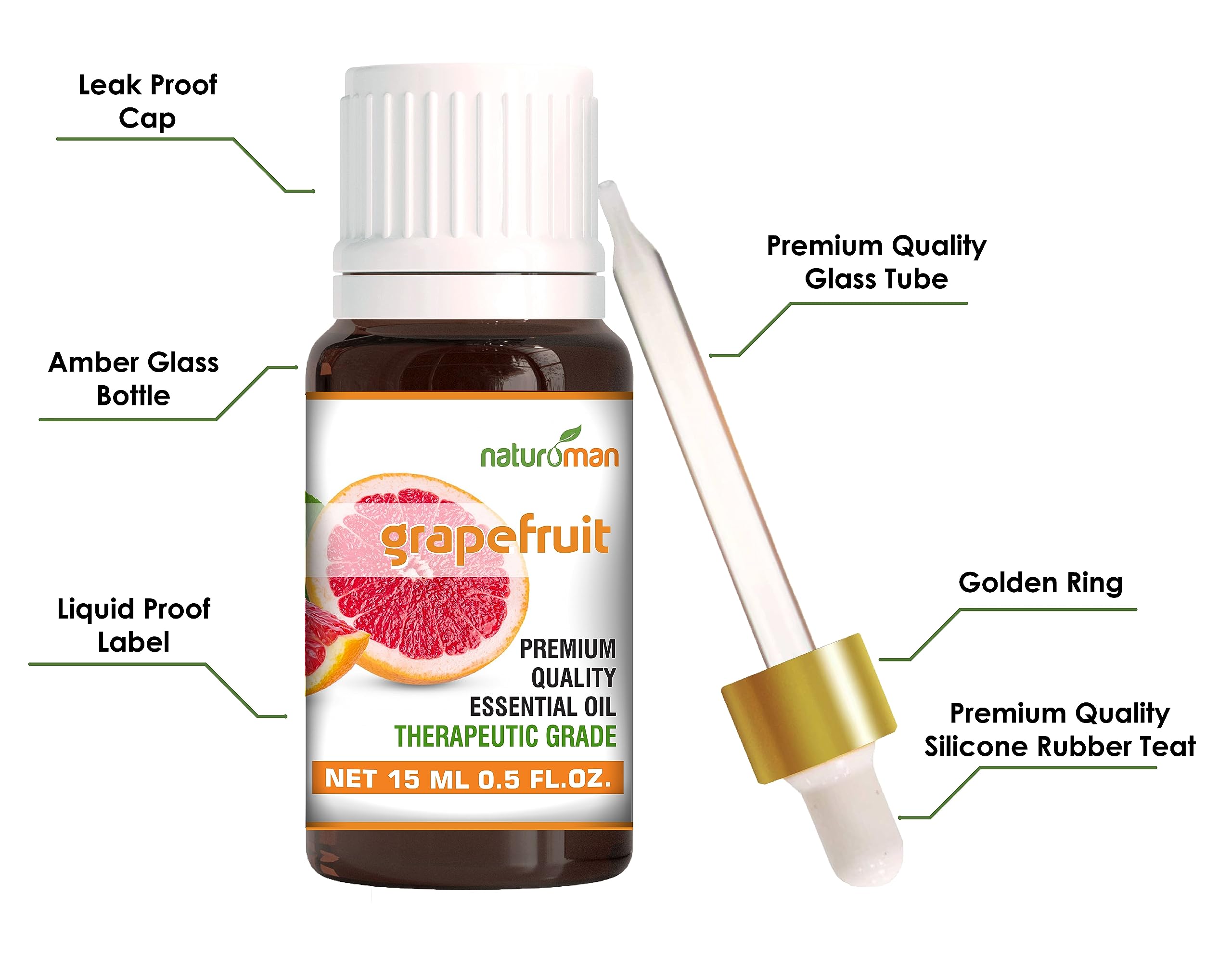 Naturoman 100% Pure Grapefruit Essential Oil for Skin, Hair & Body Care - Natural Aromatherapy Oil for Relaxation, Massage & Diffuser - Therapeutic Grade, 15ml (Pack of 1) | Perfect for Spa, Yoga & Home Wellness