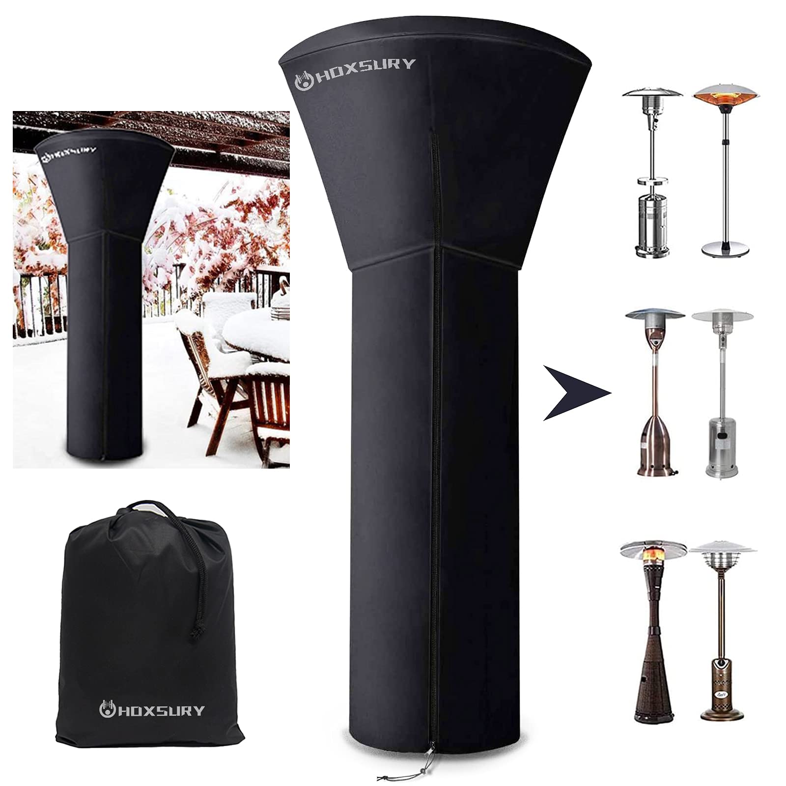 HOXSURY 87IN Heavy Duty Waterproof Outdoor Patio Heater Cover - 420D Oxford Fabric Weatherproof Propane Heater Cover for Garden, Backyard, Deck - Black (Perfect for Winter Storage & All-Season Protection)