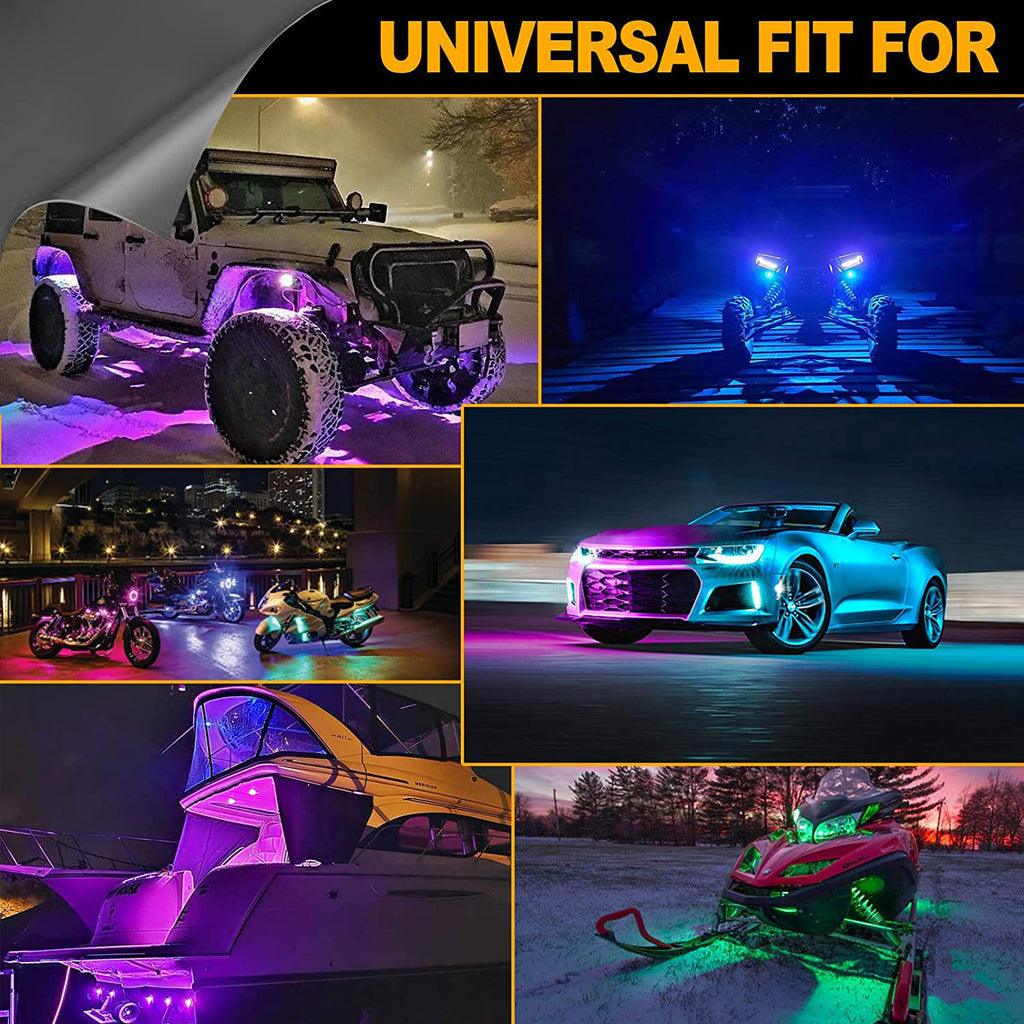 2Pcs 3FT RGB LED Whip Lights with Turn Signal & Brake Light + RGB LED Rock Lights Set - Bluetooth Controlled, Waterproof Off-Road Lighting for Jeep, Truck, ATV, UTV, Motorcycle - Perfect for Night Riding, Car Shows & Off-Road Adventures