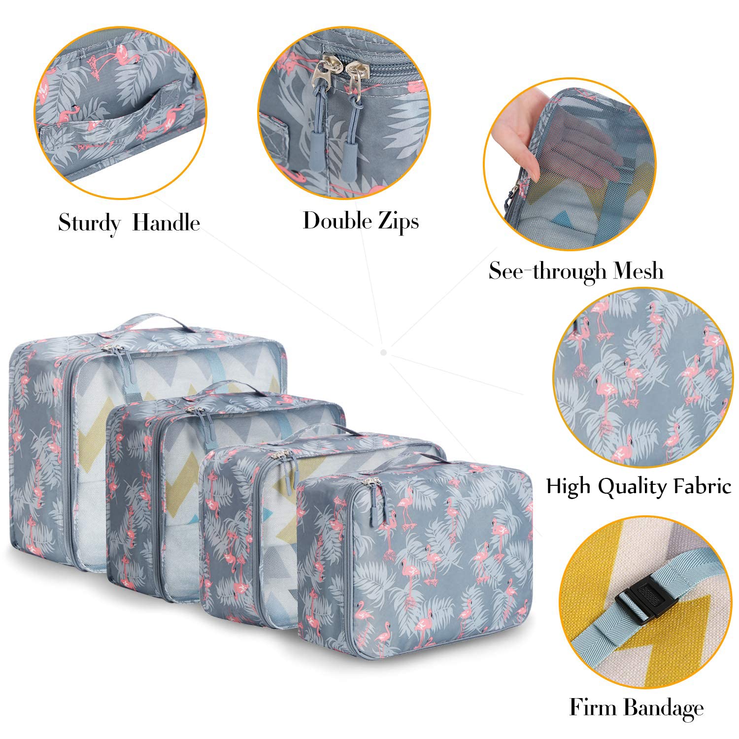 BAGAIL 8 Set Packing Cubes - Travel Luggage Organizers with Compression Zippers (Red Flamingo) - Perfect for Suitcase Organization & Business Trips