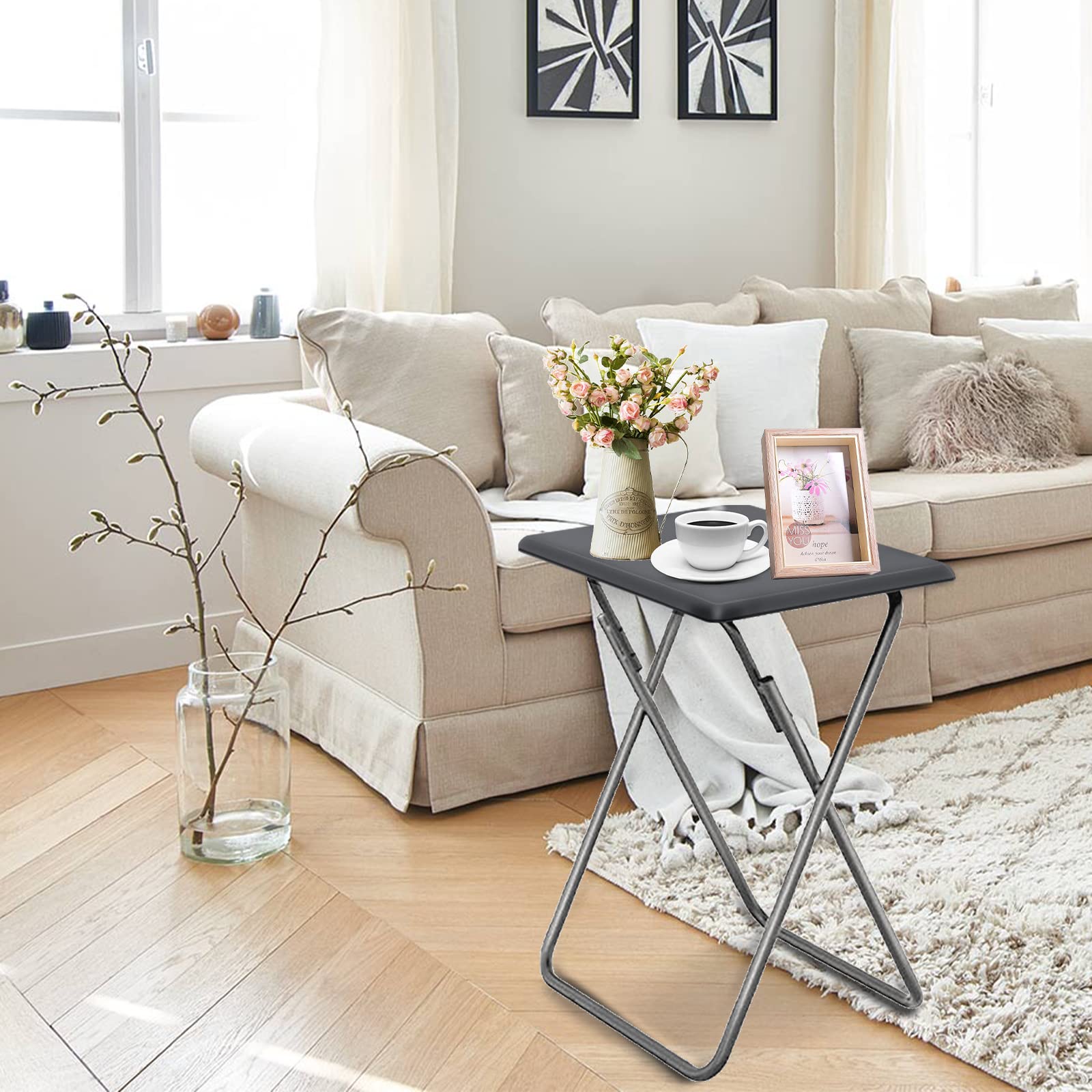 Foldable TV Tray Table - 25 Inch Sturdy Folding Side Table for Eating, Snacks & Laptop - Perfect for Bed, Sofa & Small Spaces (Grey, 15 x 18.9 x 26 Inches) - Ideal for Home, Office, Dorm & Outdoor Use