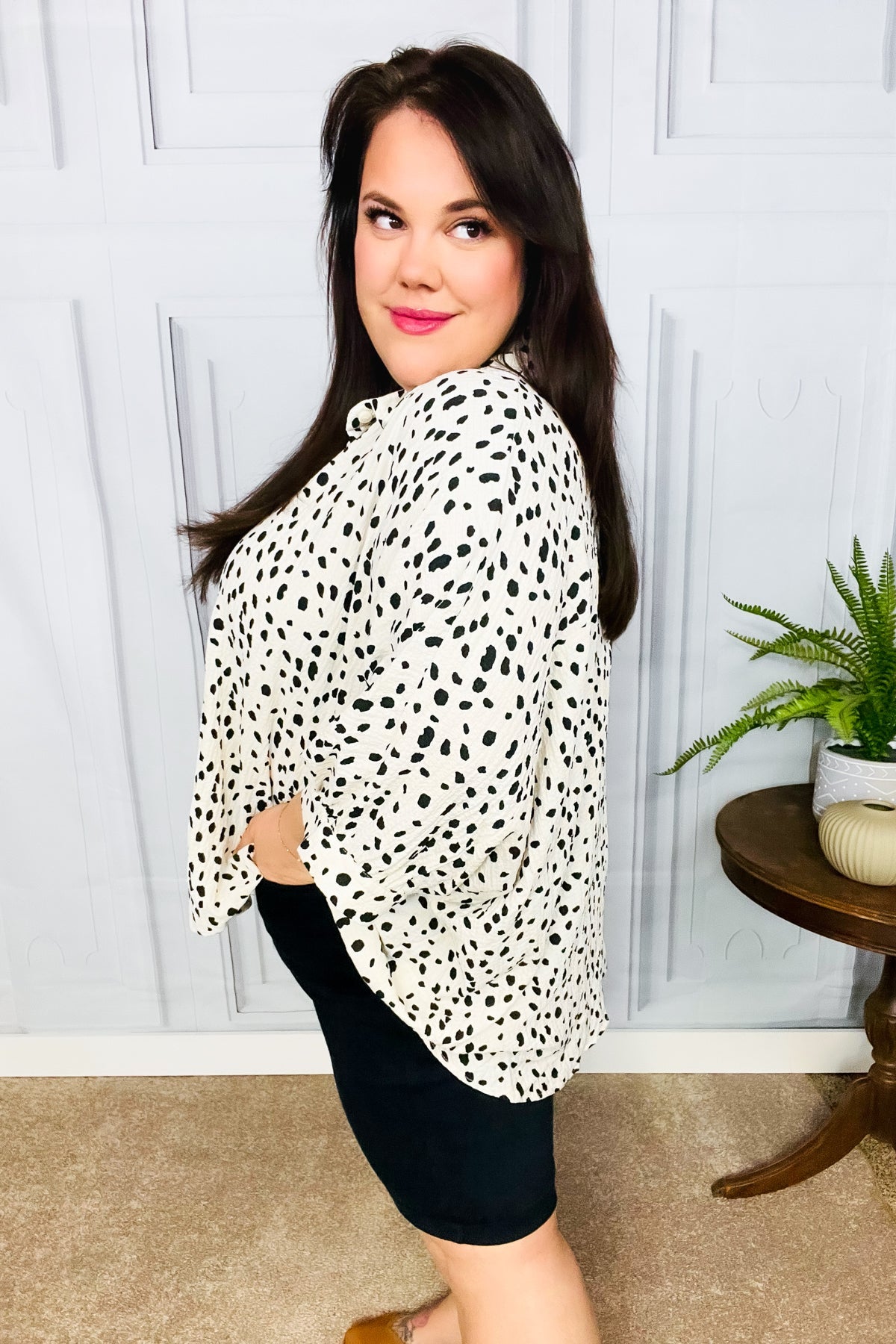Stylish Ivory Leopard Print Button Down Oversized Blouse for Women | Trendy Casual Shirt for Everyday Wear, Office, and Night Out