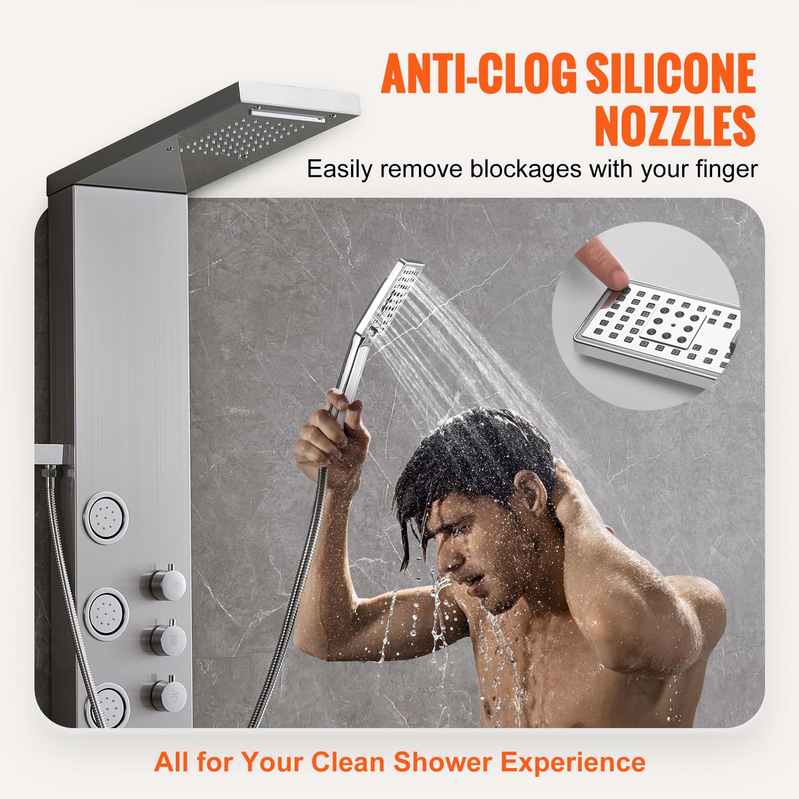 VEVOR Stainless Steel Shower Tower System - 4 Modes (Rainfall, Waterfall, Massage Jets) with 3-Setting Handheld Shower Head & 59