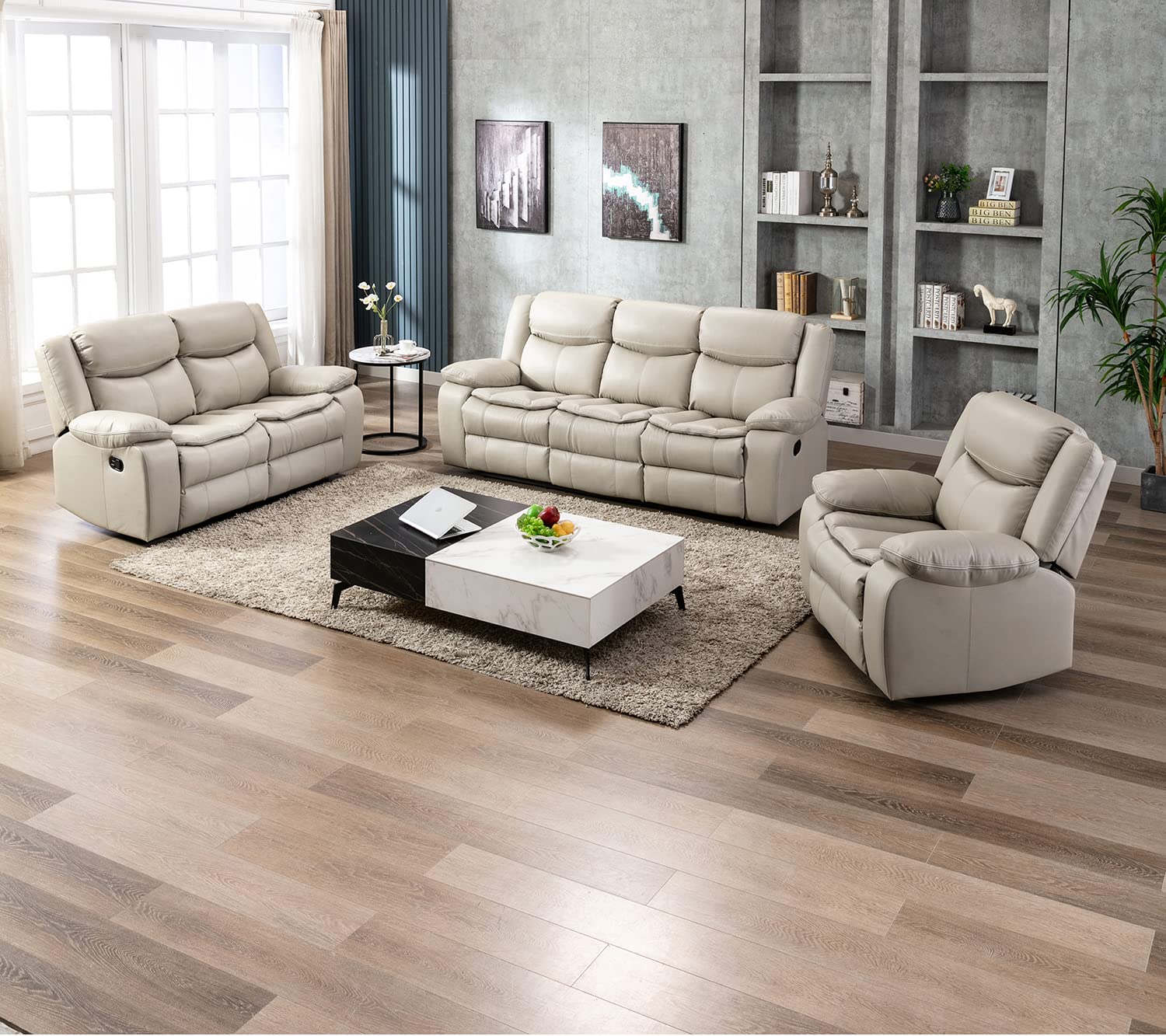 Familymill Breathable Leather Manual Recliner Chair - Comfortable Living Room Furniture for Relaxing & Lounging | Perfect for Home Theater, Reading Nook & Family Room