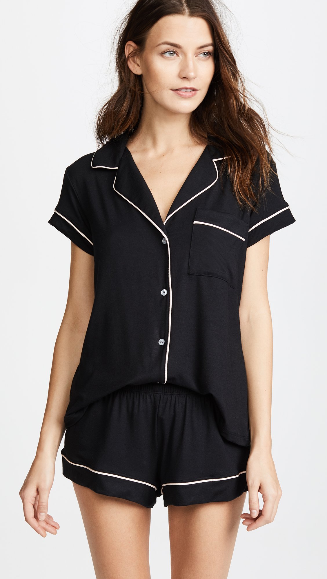 Eberjey Gisele Classic Women's Pajama Set - Soft Short Sleeve Button Down Shirt with Front Pocket & Comfortable Elastic Waist Shorts | Perfect for Lounging, Sleepwear & Relaxing at Home