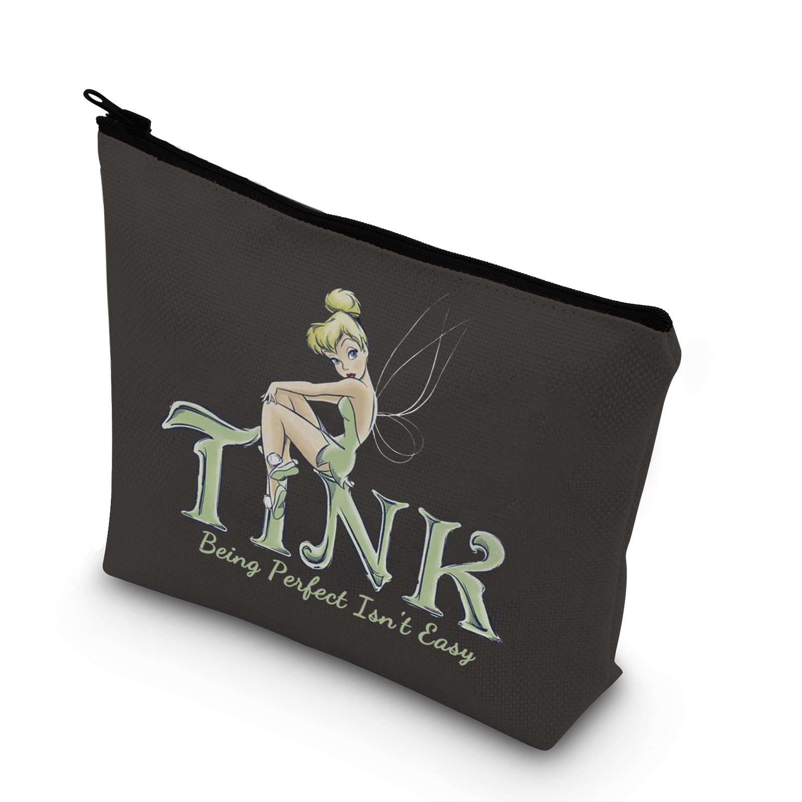TSOTMO Fairytale Tinker Bell Makeup Bag - 'Being Perfect Isn't Easy' Quote Cosmetic Pouch for Disney Movie Fans - Perfect for Travel, School & Gift Giving